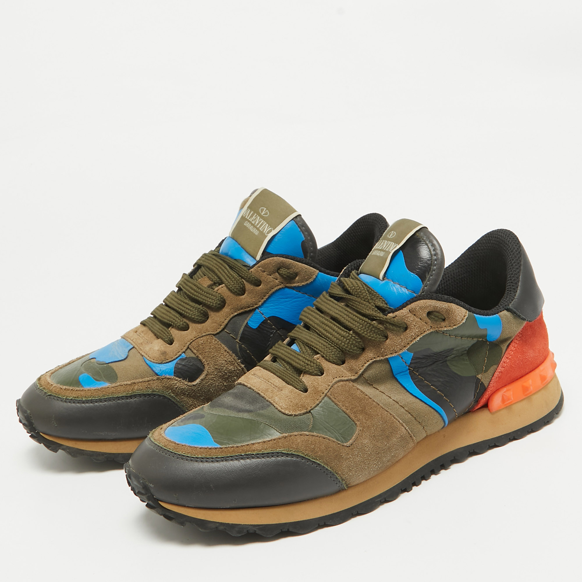 Valentino Multicolor Canvas and Leather Rockrunner Lace Up Sneakers Size 38.5 
