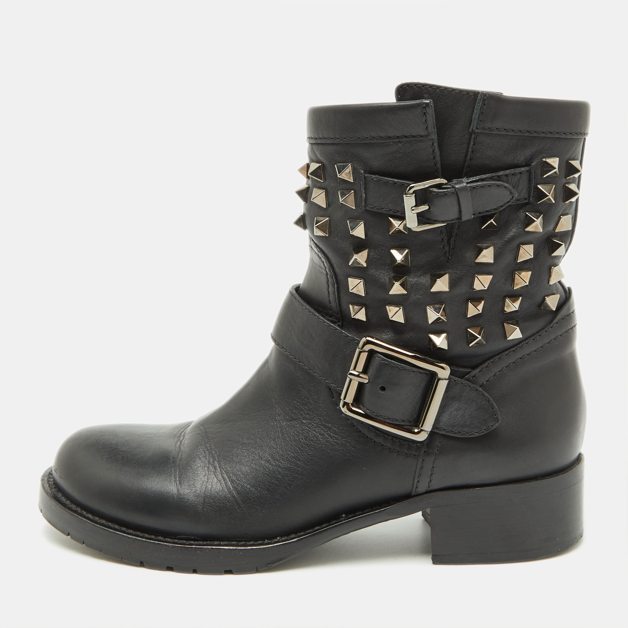 

Valentino Black Leather Rockstud Ankle Length Boots Size