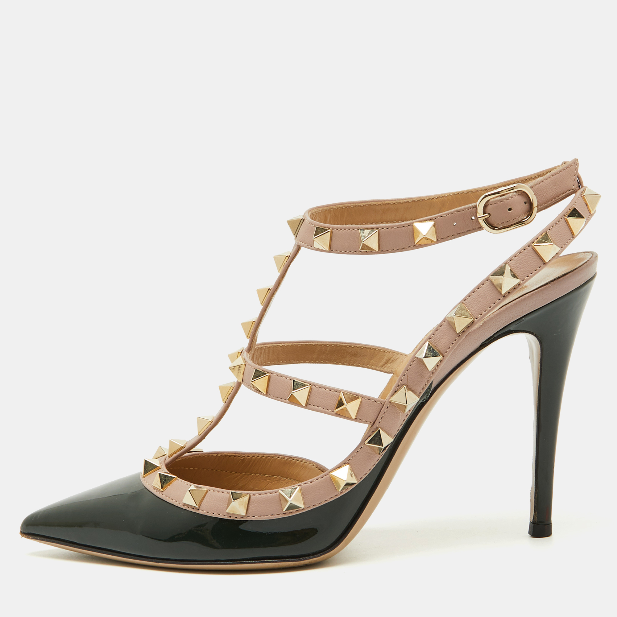 

Valentino Dark Green/Beige Patent Leather Rockstud Pumps Size