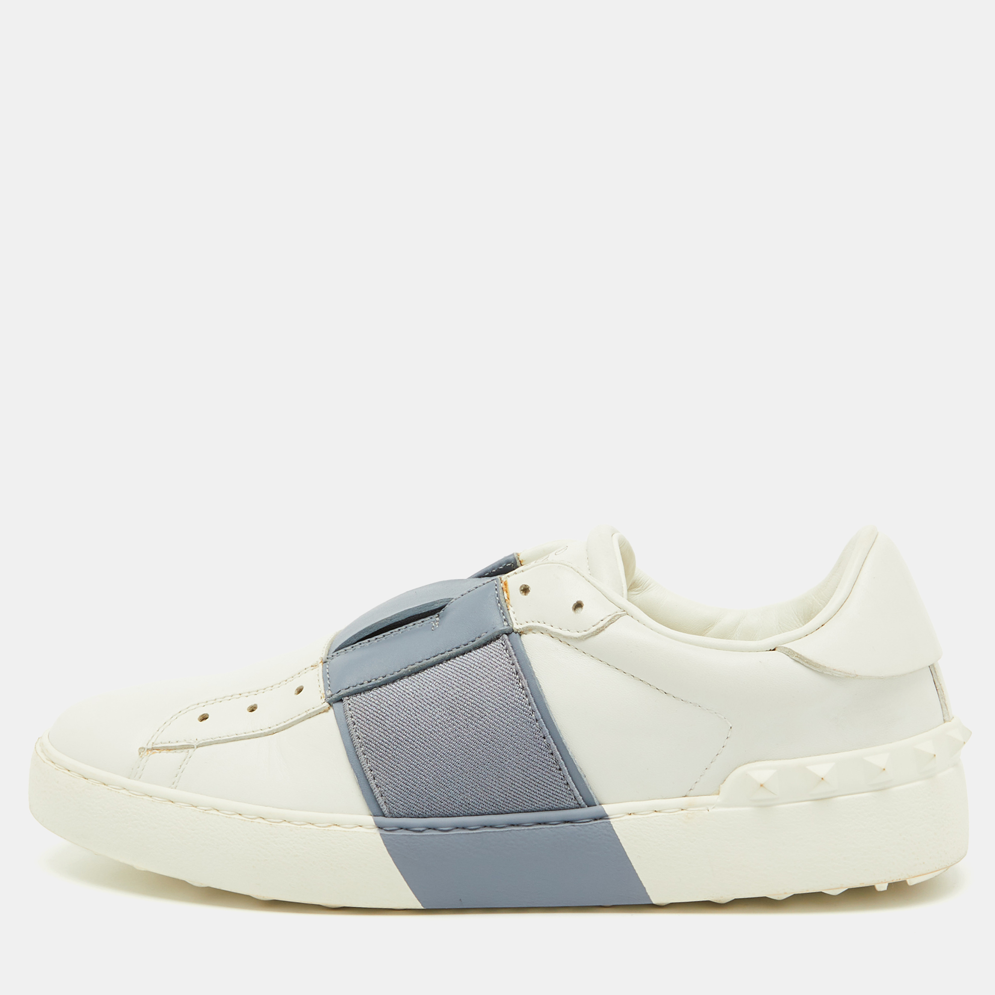 

Valentino White/Blue Leather Rockstud Slip On Sneakers Size