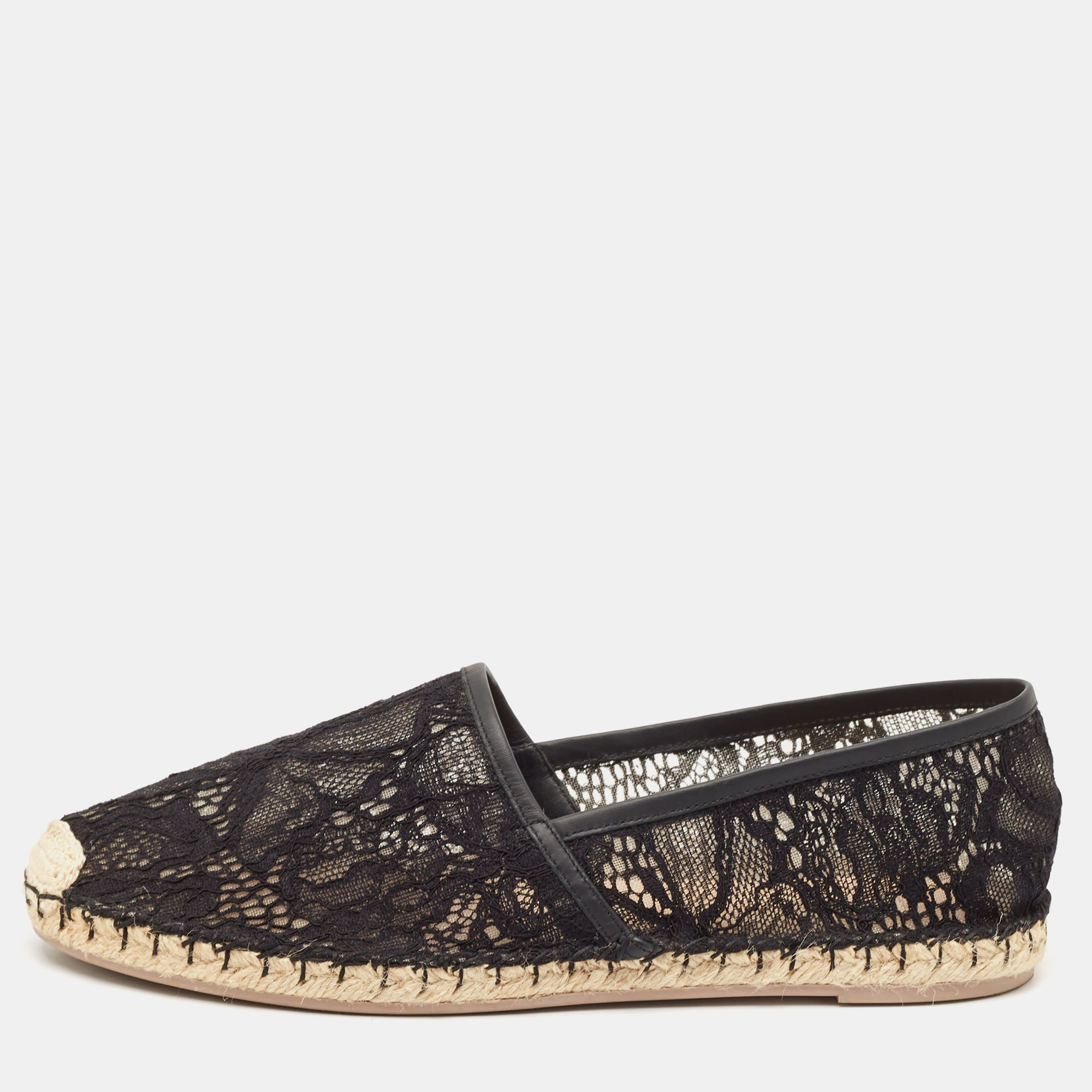 

Valentino Black Lace and Leather Butterfly Espadrille Flats Size