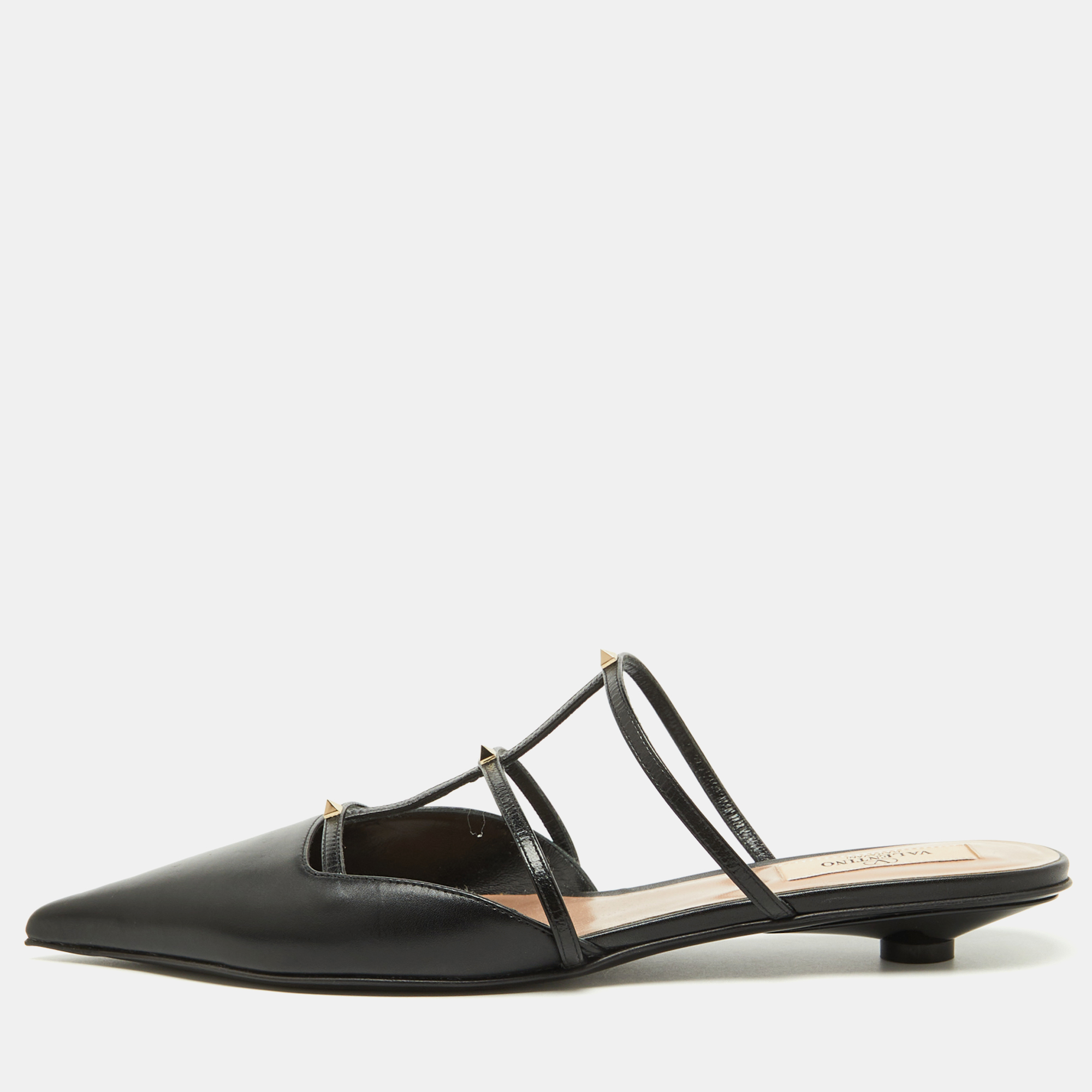 

Valentino Black Leather Rockstud Wispy Flat Mules Size