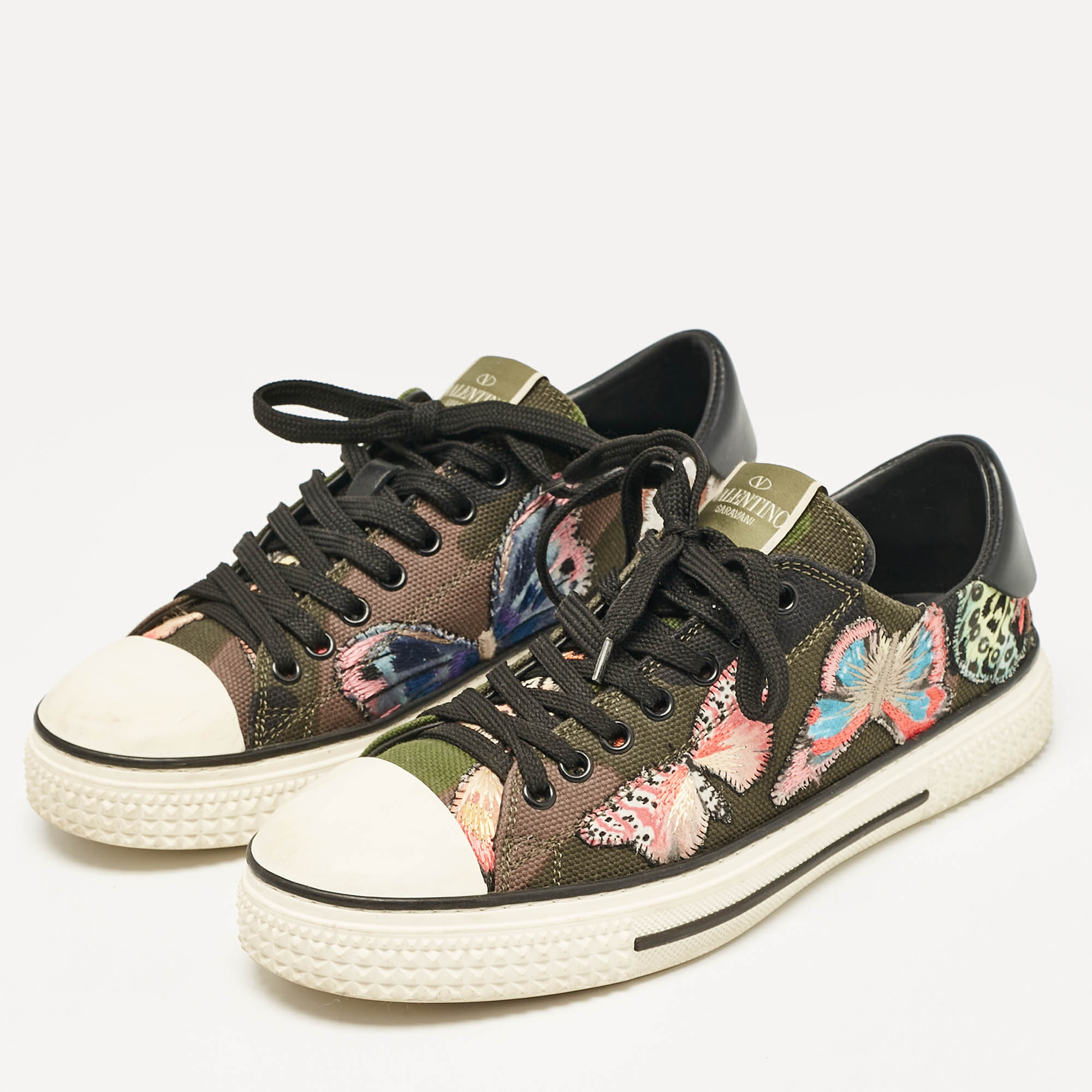 Valentino Multicolor Leather and Canvas Camubutterfly Lace Up Sneakers Size 40 