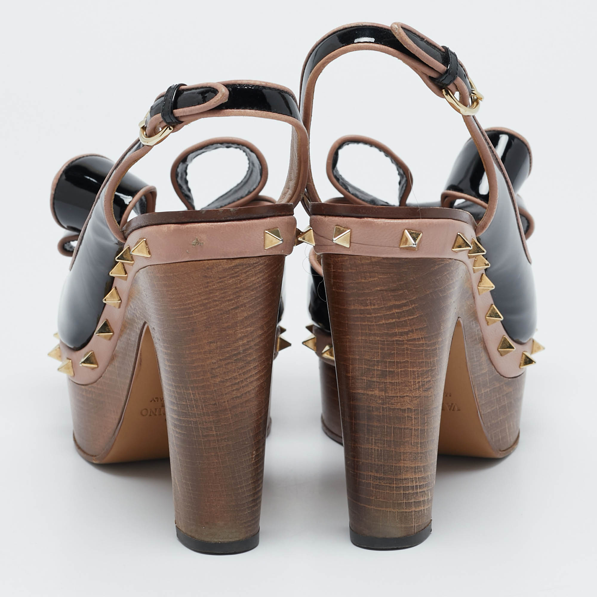 Valentino Black/Beige Patent Bow Ankle Strap Sandals Size 38 