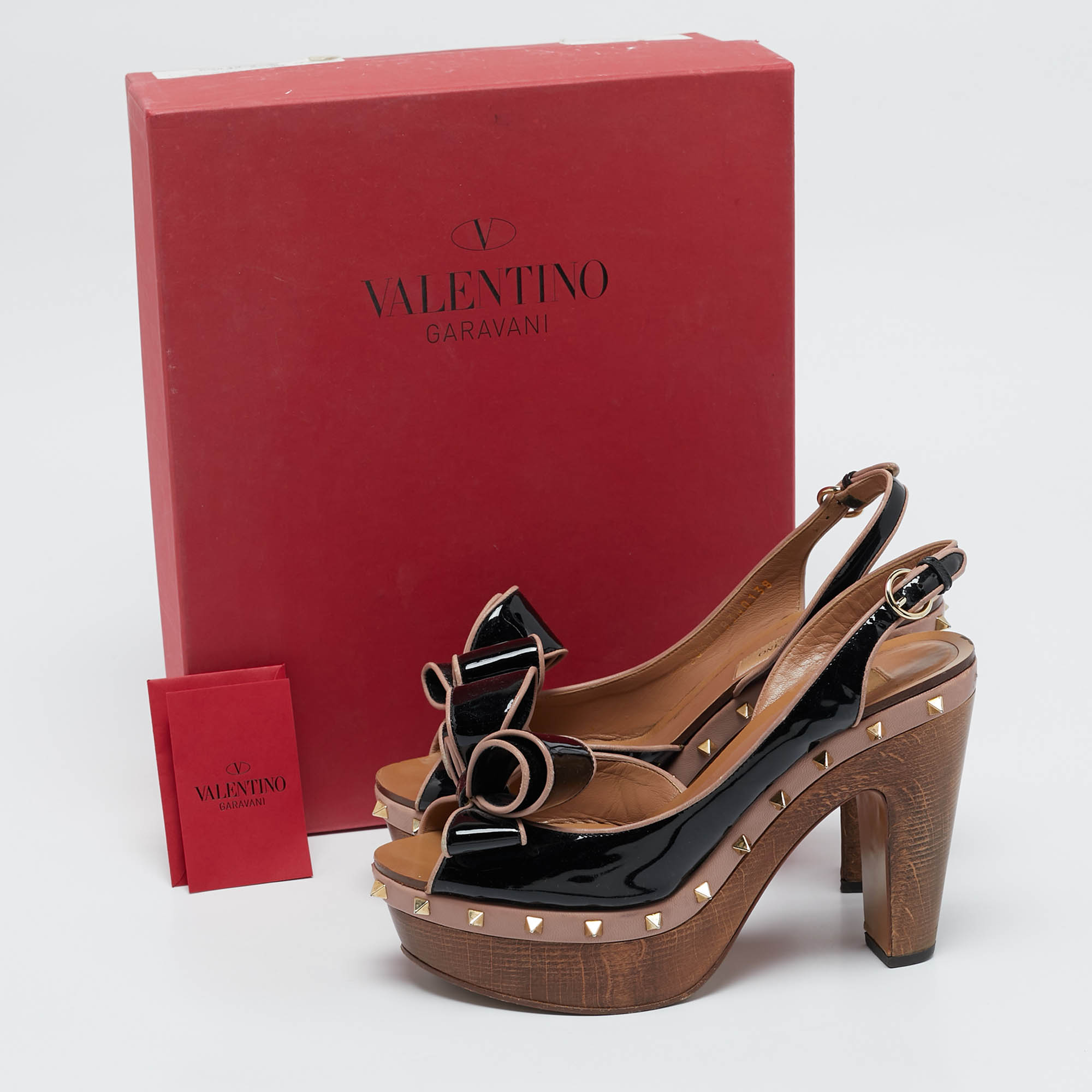 Valentino Black/Beige Patent Bow Ankle Strap Sandals Size 38 