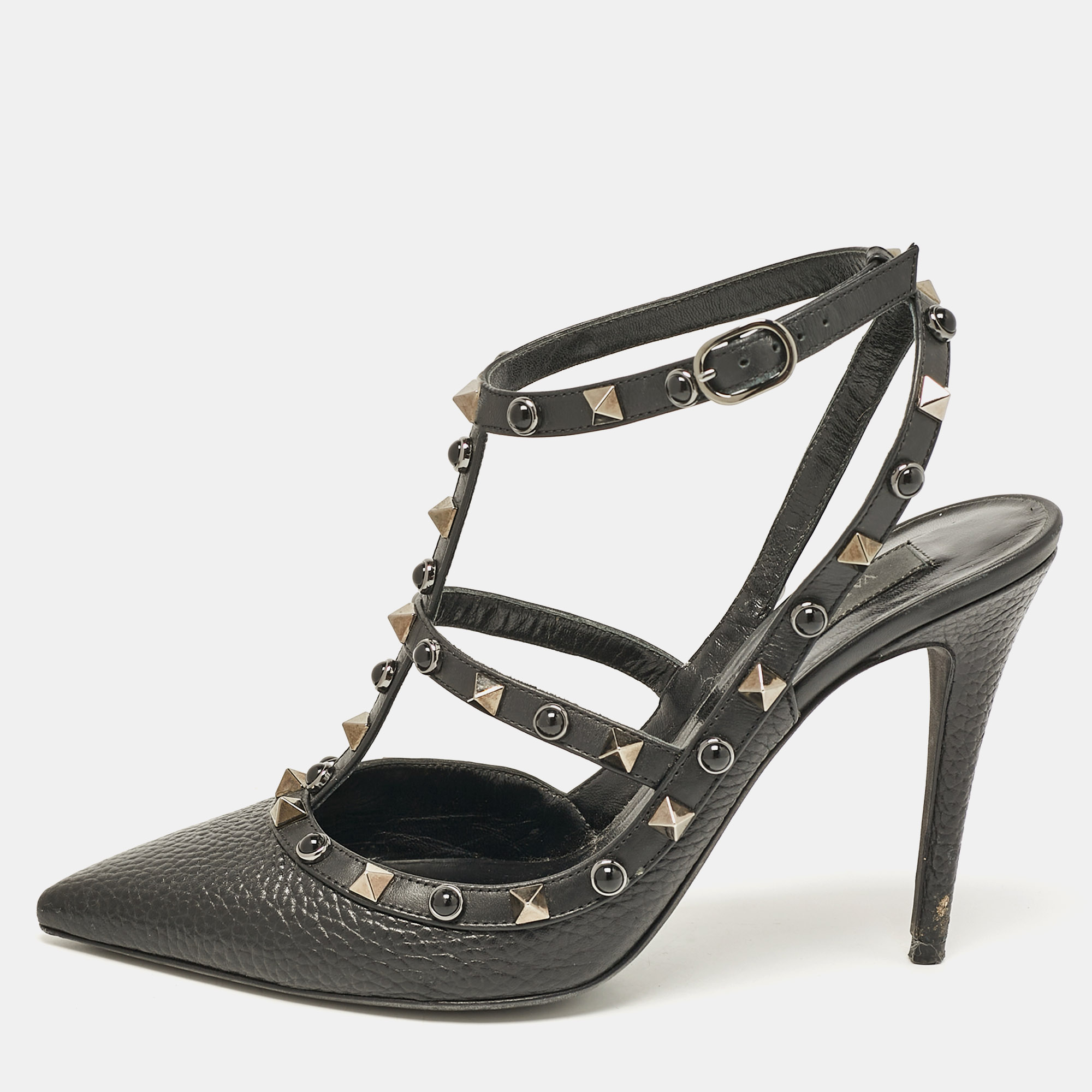 

Valentino Black Leather Rockstud Ankle Strap Pumps Size