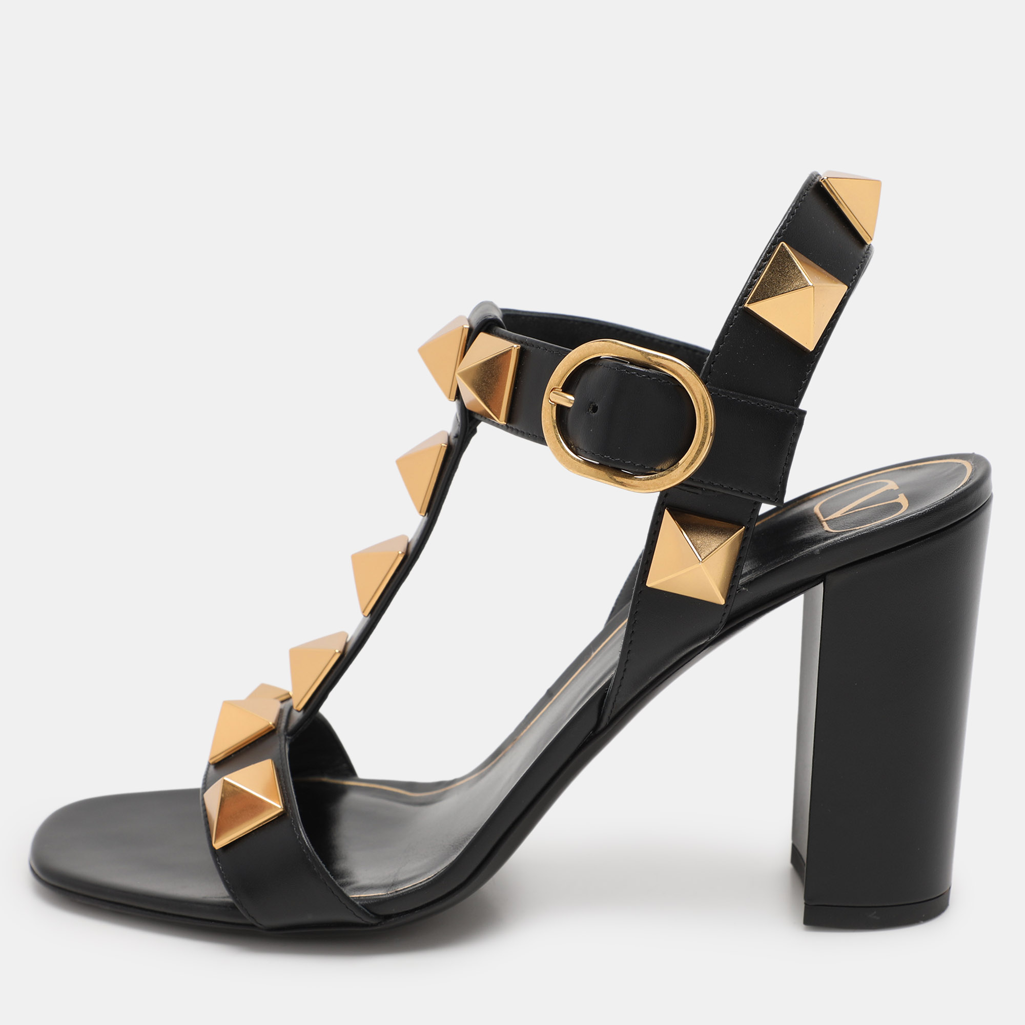 

Valentino Black Leather Roman Stud Ankle Strap Sandals Size 40