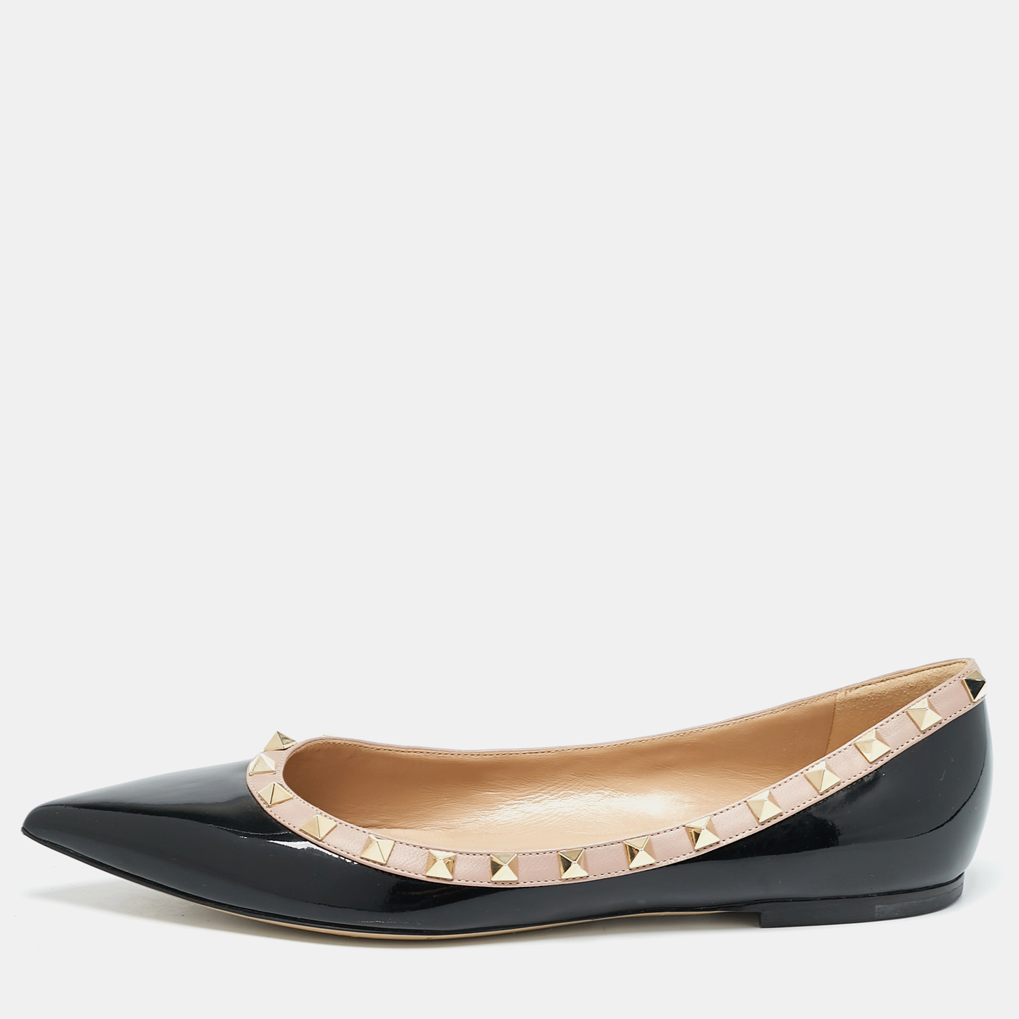 

Valentino Black/Beige Patent Leather Rockstud Ballet Flats Size