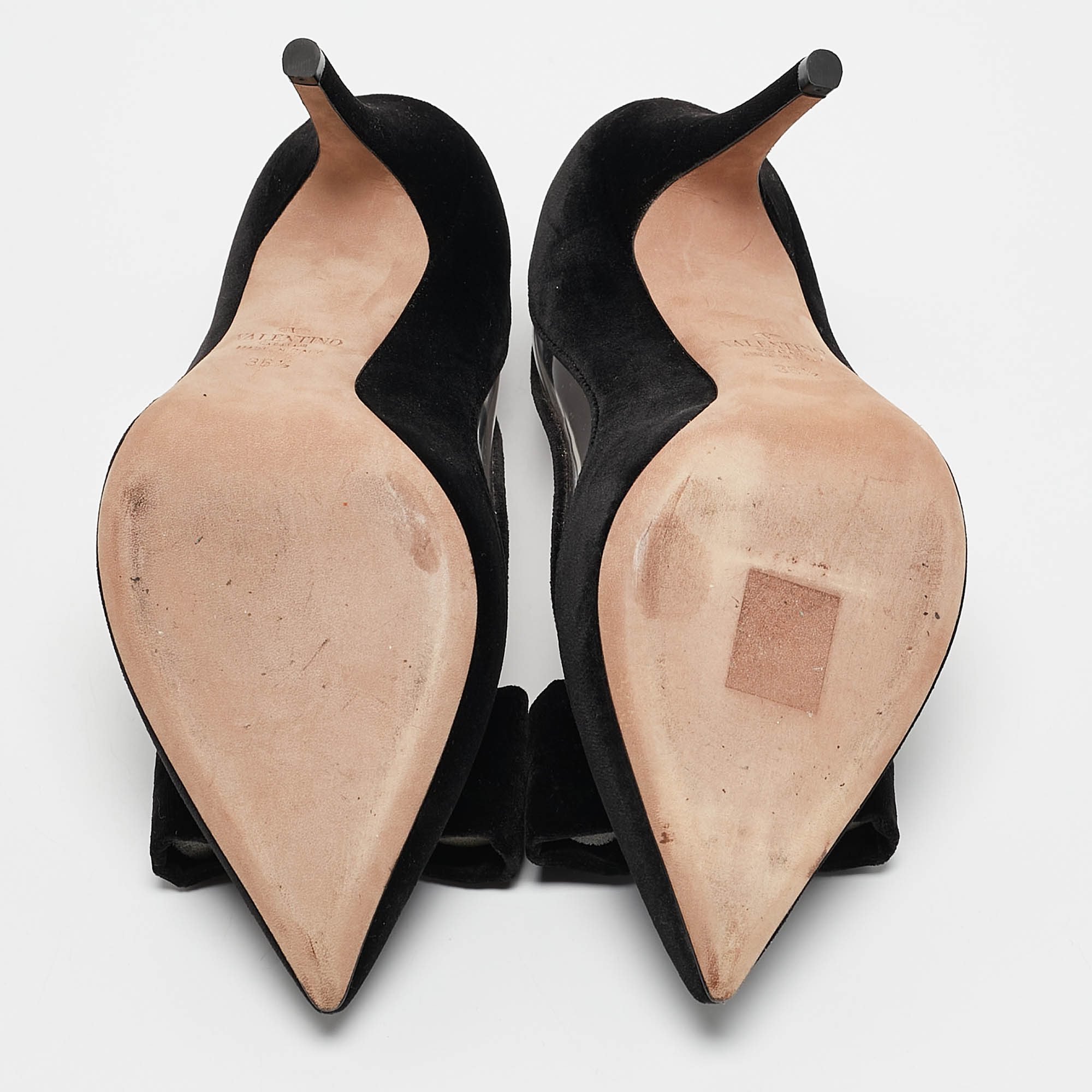 Valentino Black Velvet and PVC Bow Pointed Pumps Size 36.5 