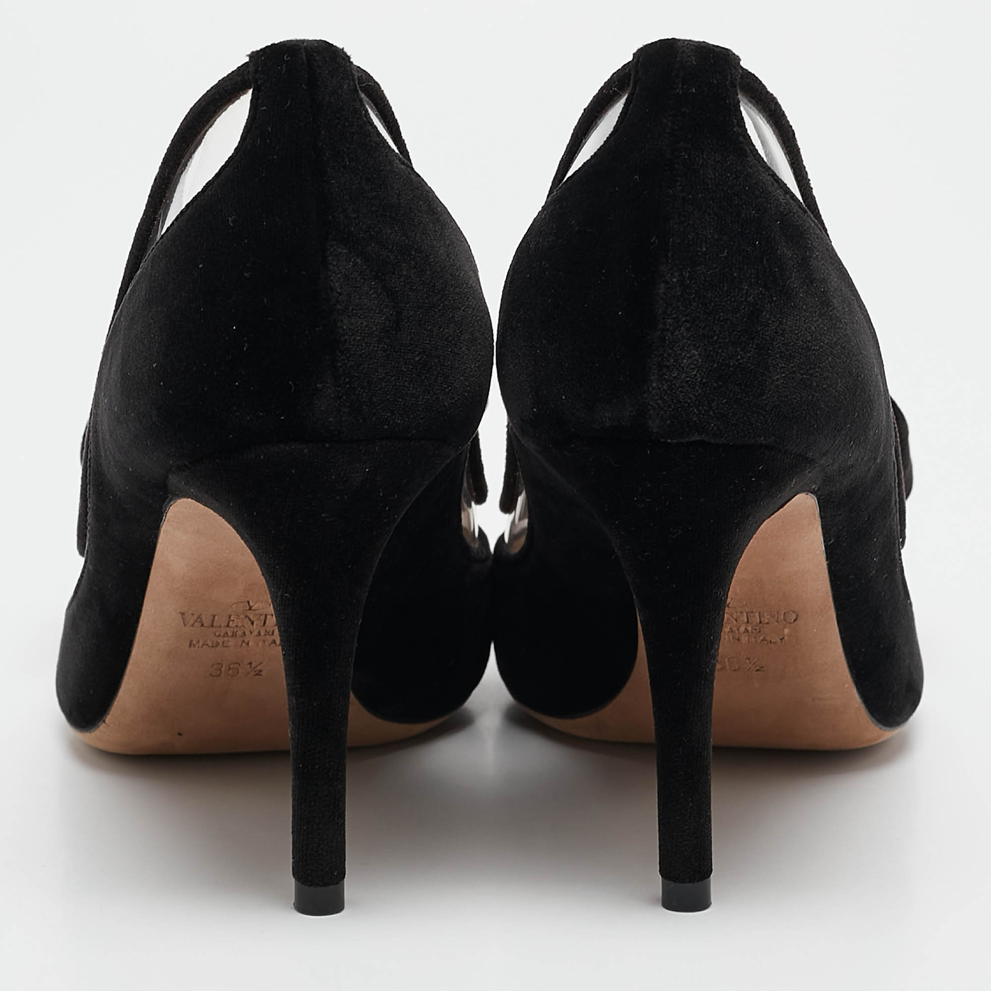 Valentino Black Velvet and PVC Bow Pointed Pumps Size 36.5 