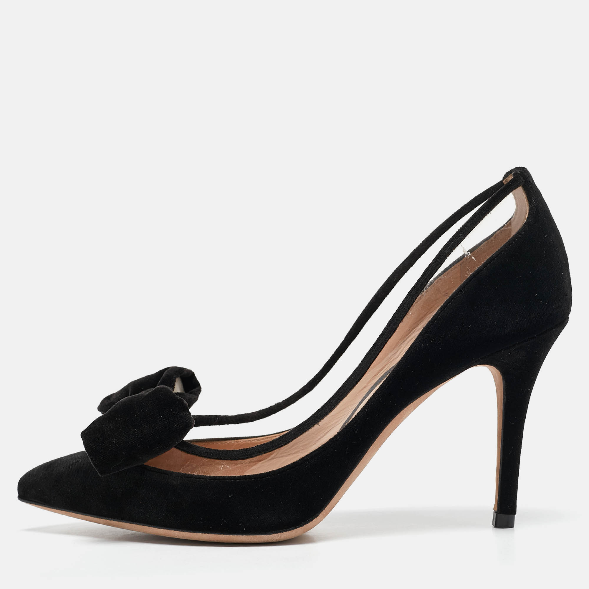 

Valentino Black Velvet and PVC Bow Pointed Pumps Size