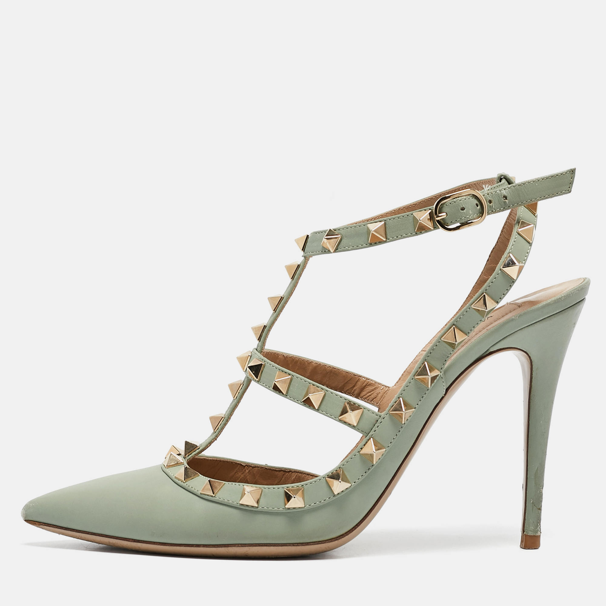 

Valentino Mint Green Leather Rockstud Ankle Strap Pumps Size