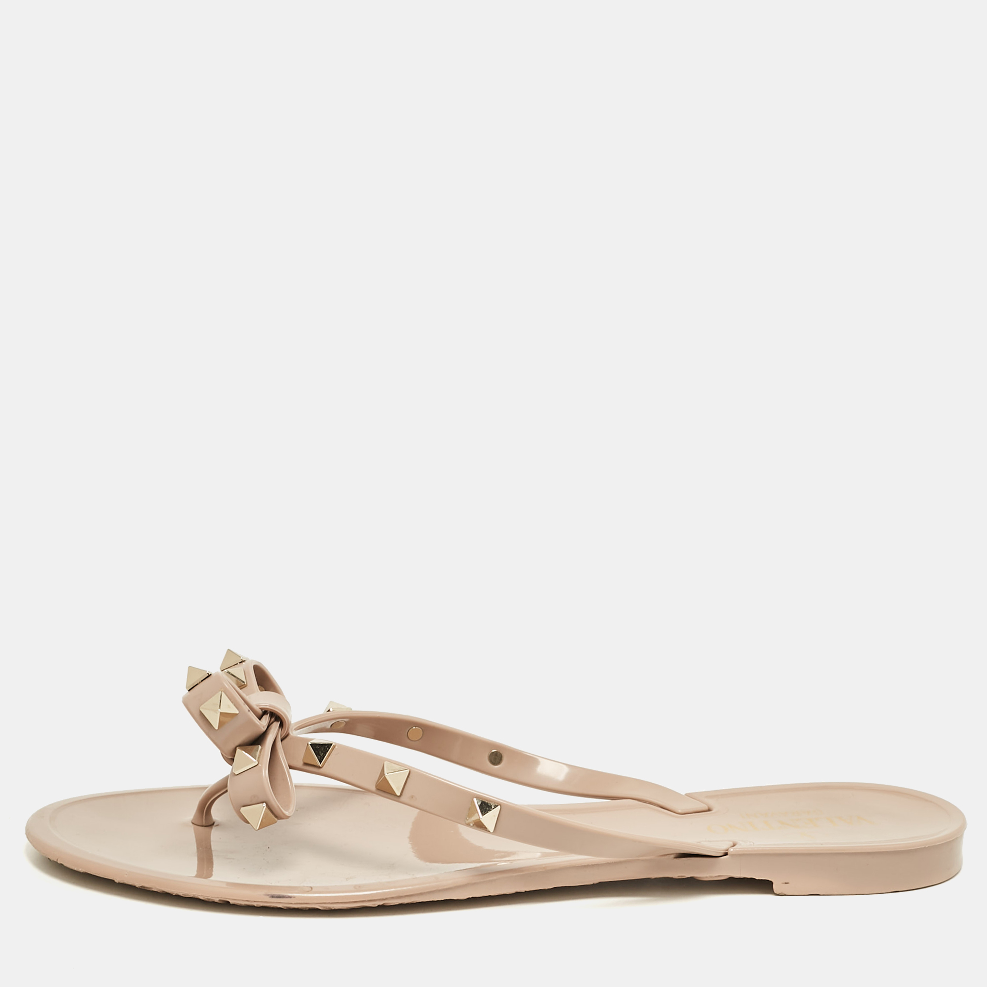 

Valentino Beige Rubber Bow Rockstud Thong Flats Size