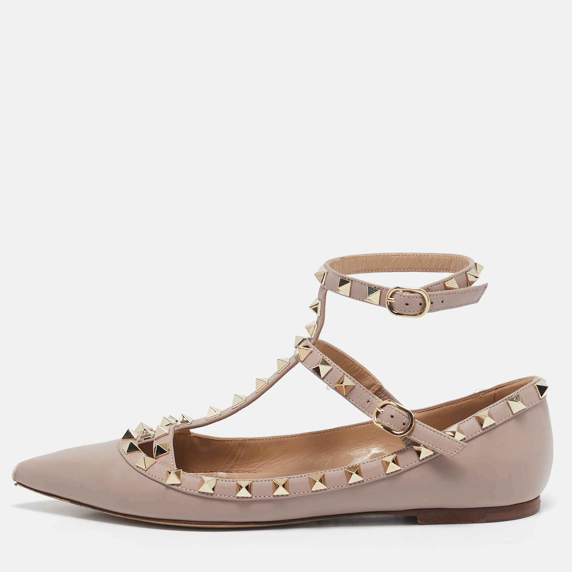 

Valentino Beige Leather Rockstud Cage Ballet Flats Size 38