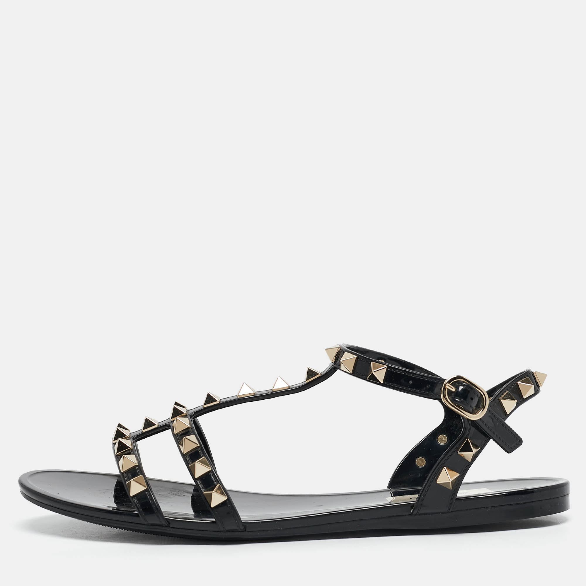 

Valentino Black Rubber Rockstud Flat Sandals Size