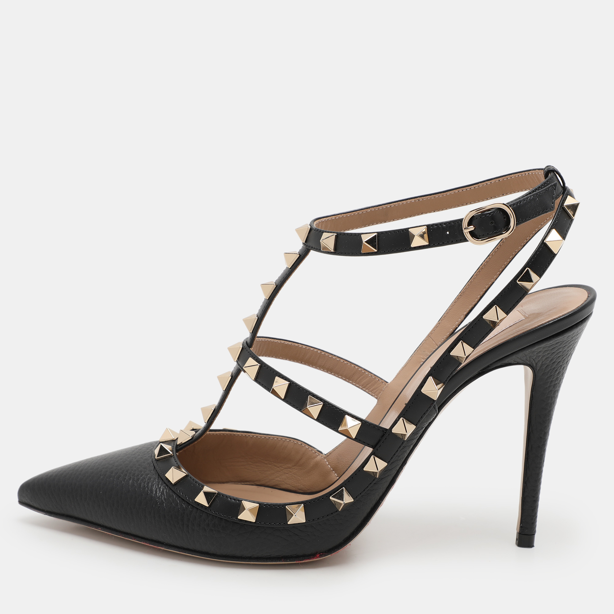 

Valentino Black Leather Rockstud Ankle Strap Sandals Size 42.5