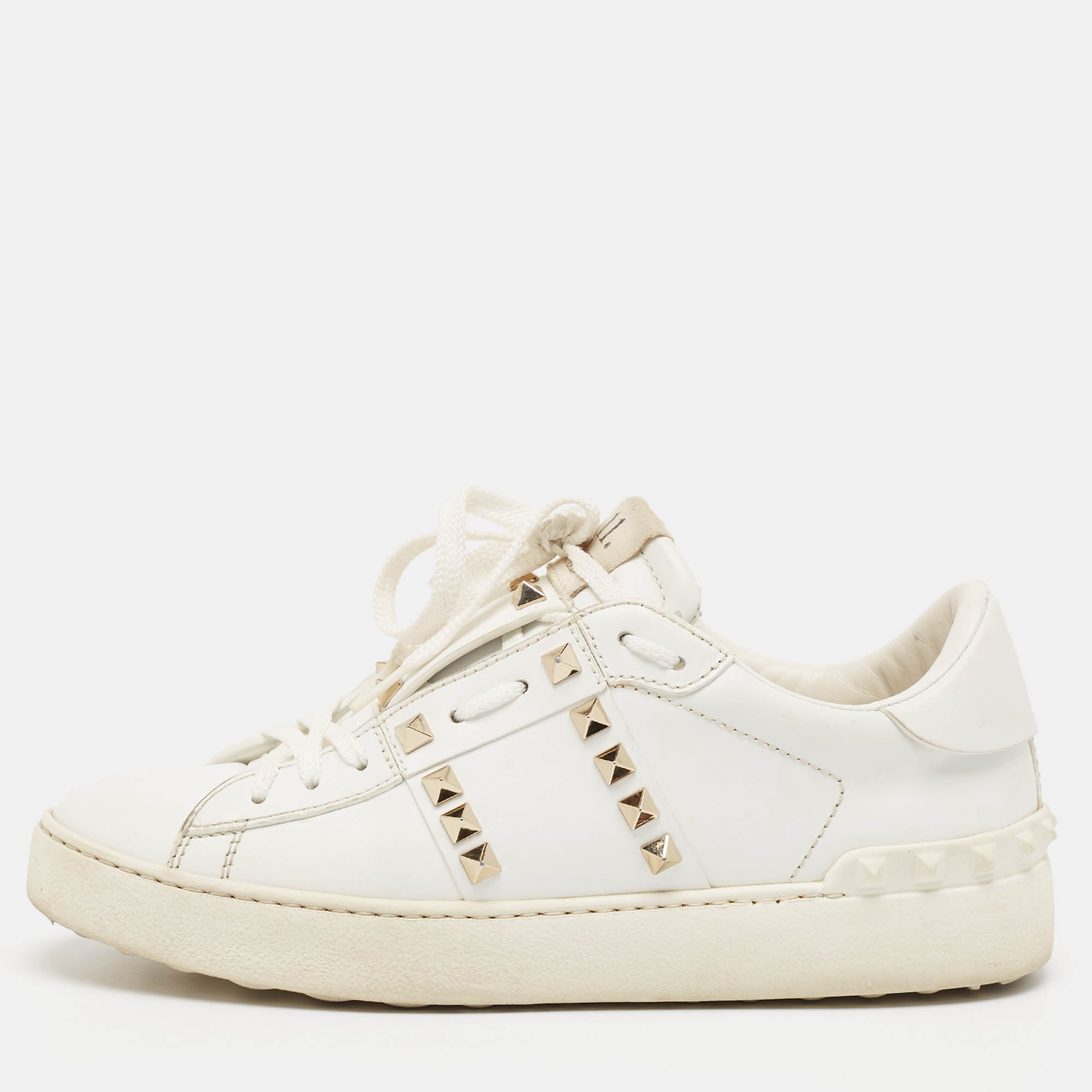 

Valentino White Leather Rockstud Untitled Sneakers Size