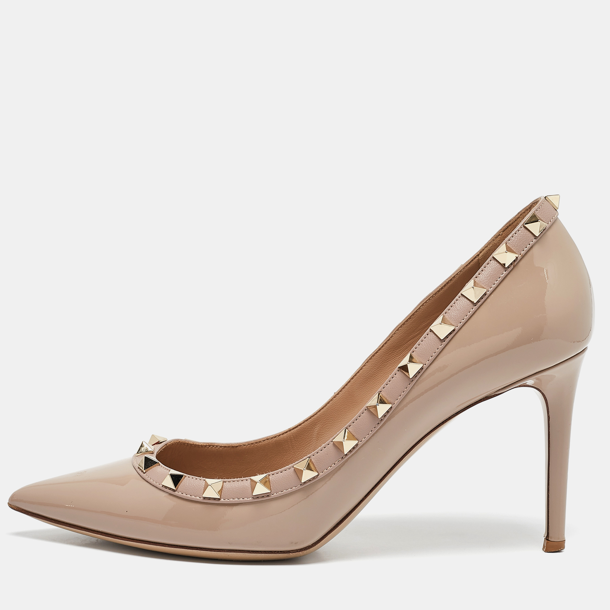 

Valentino Beige Leather and Patent Leather Rockstud Pumps Size