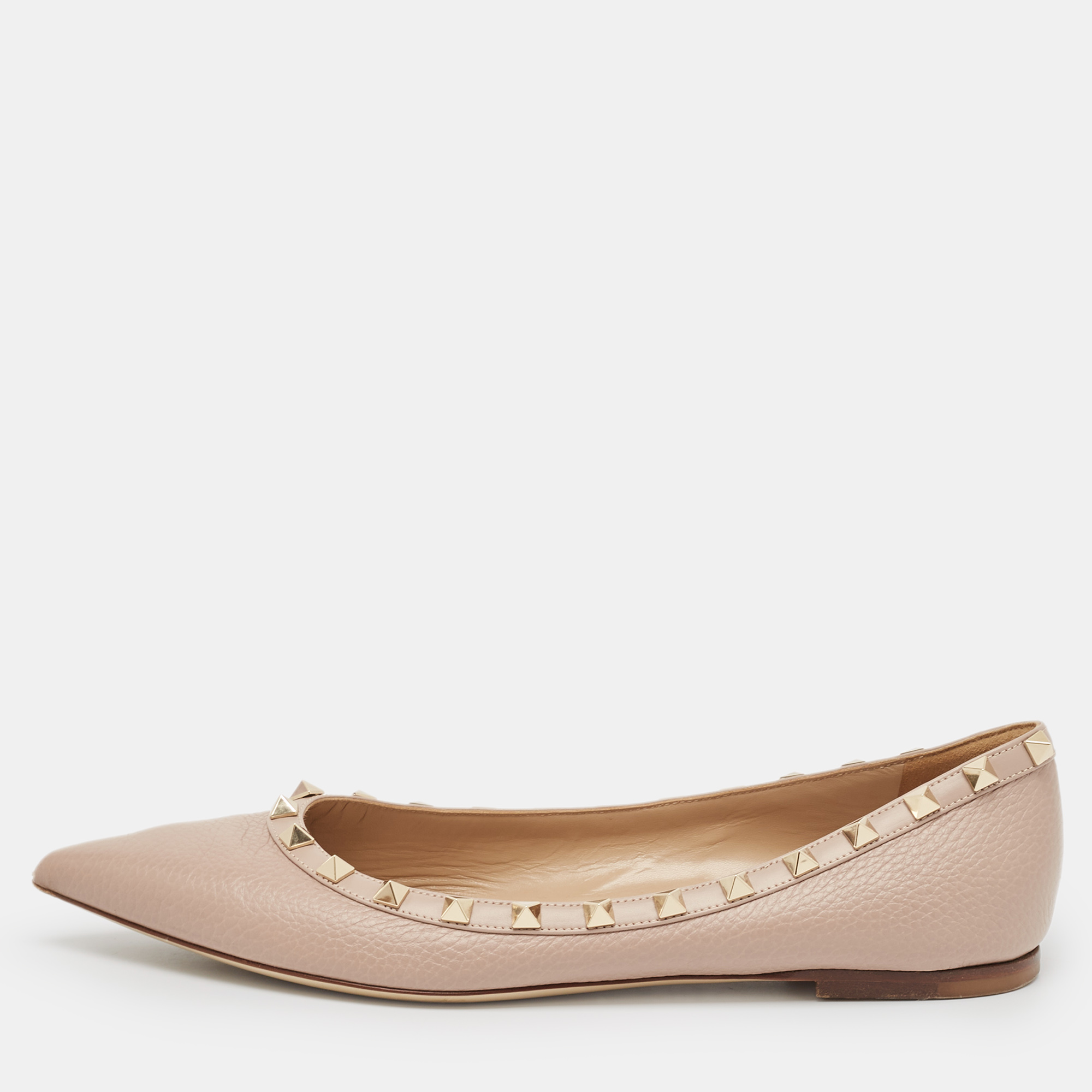 

Valentino Beige Leather Rockstud Ballet Flats Size