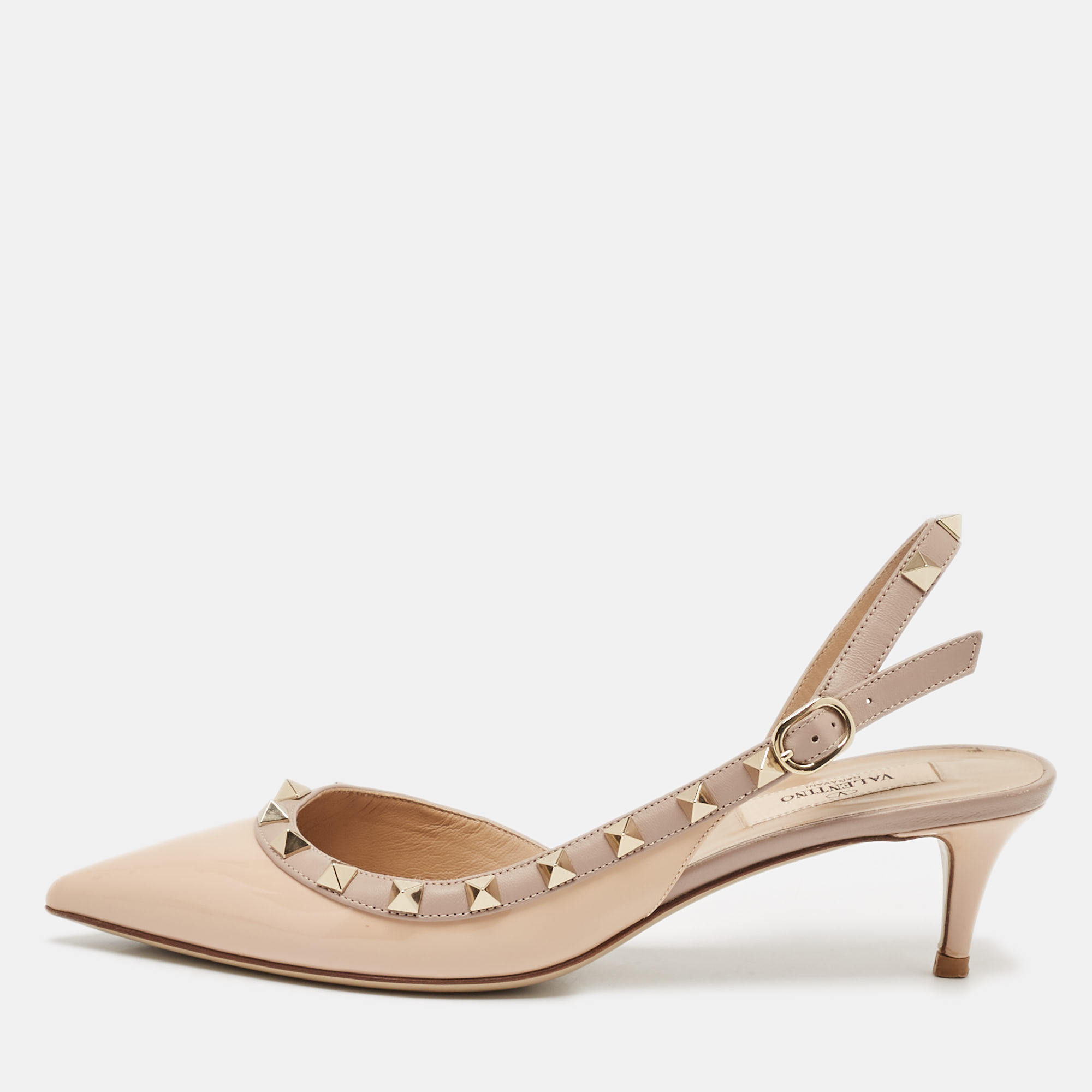 

Valentino Beige Patent and Leather Rockstud Slingback Pumps Size