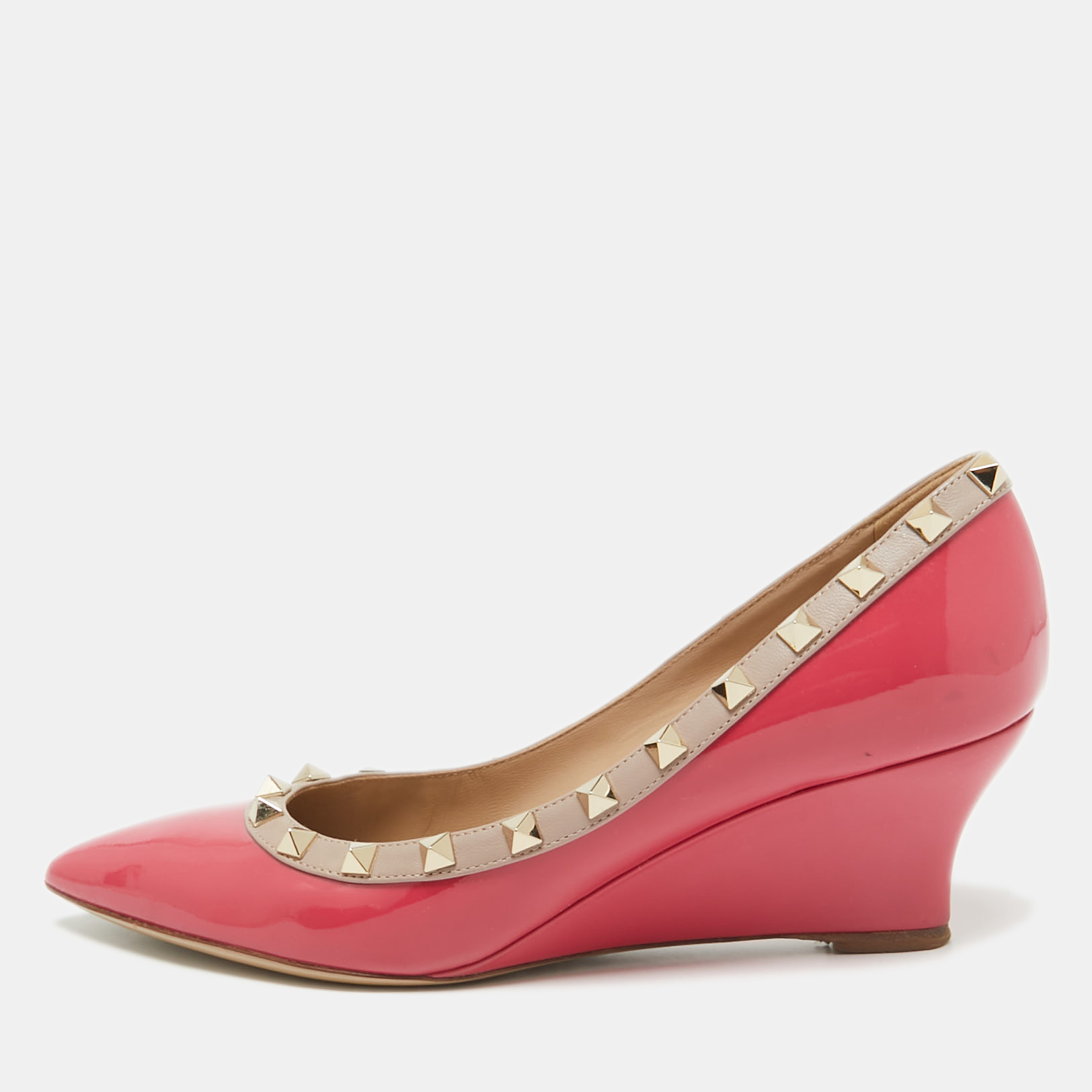 

Valentino Red/Beige Patent and Leather Wedge Rockstud Pumps Size, Pink