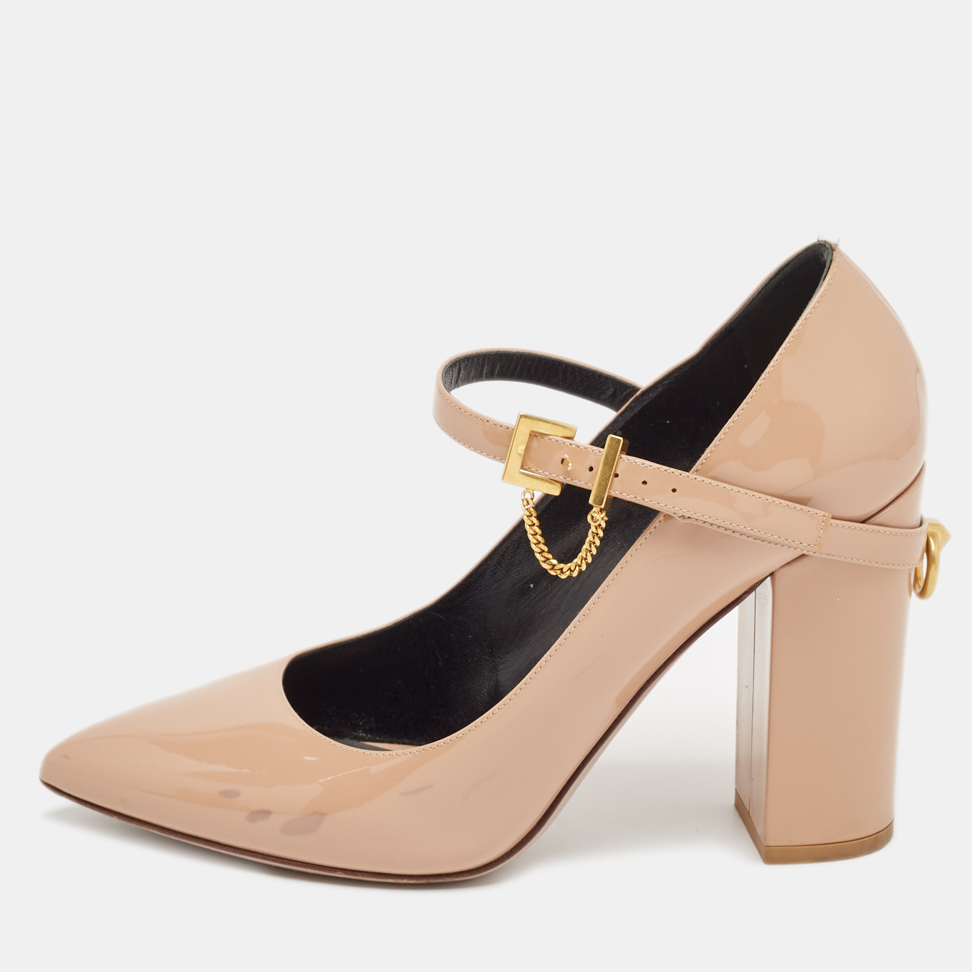 

Valentino Beige Patent Leather Mary Jane Block Heel Pumps Size