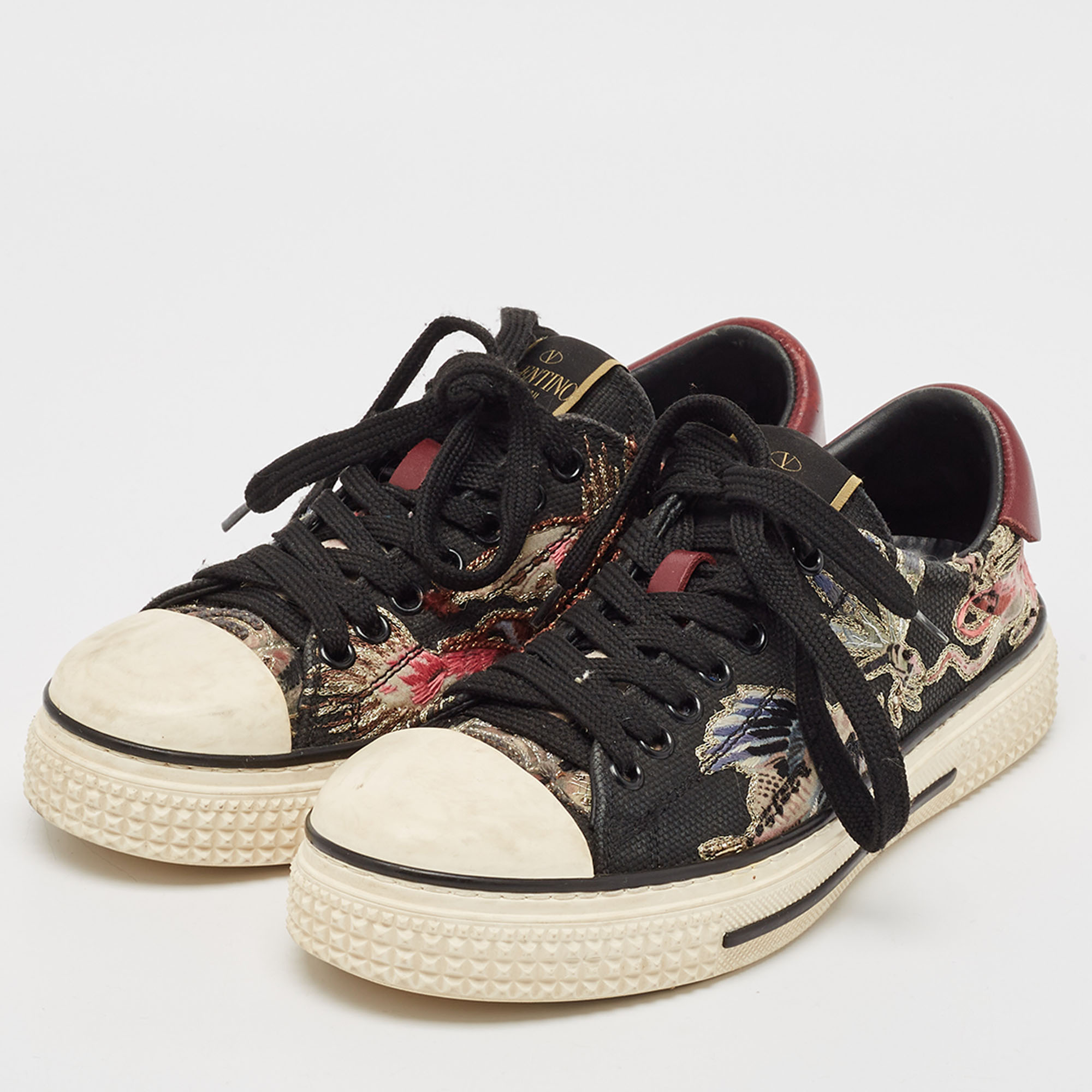 Valentino Multicolor Leather and Canvas Camubutterfly Lace Up Sneakers Size 36 