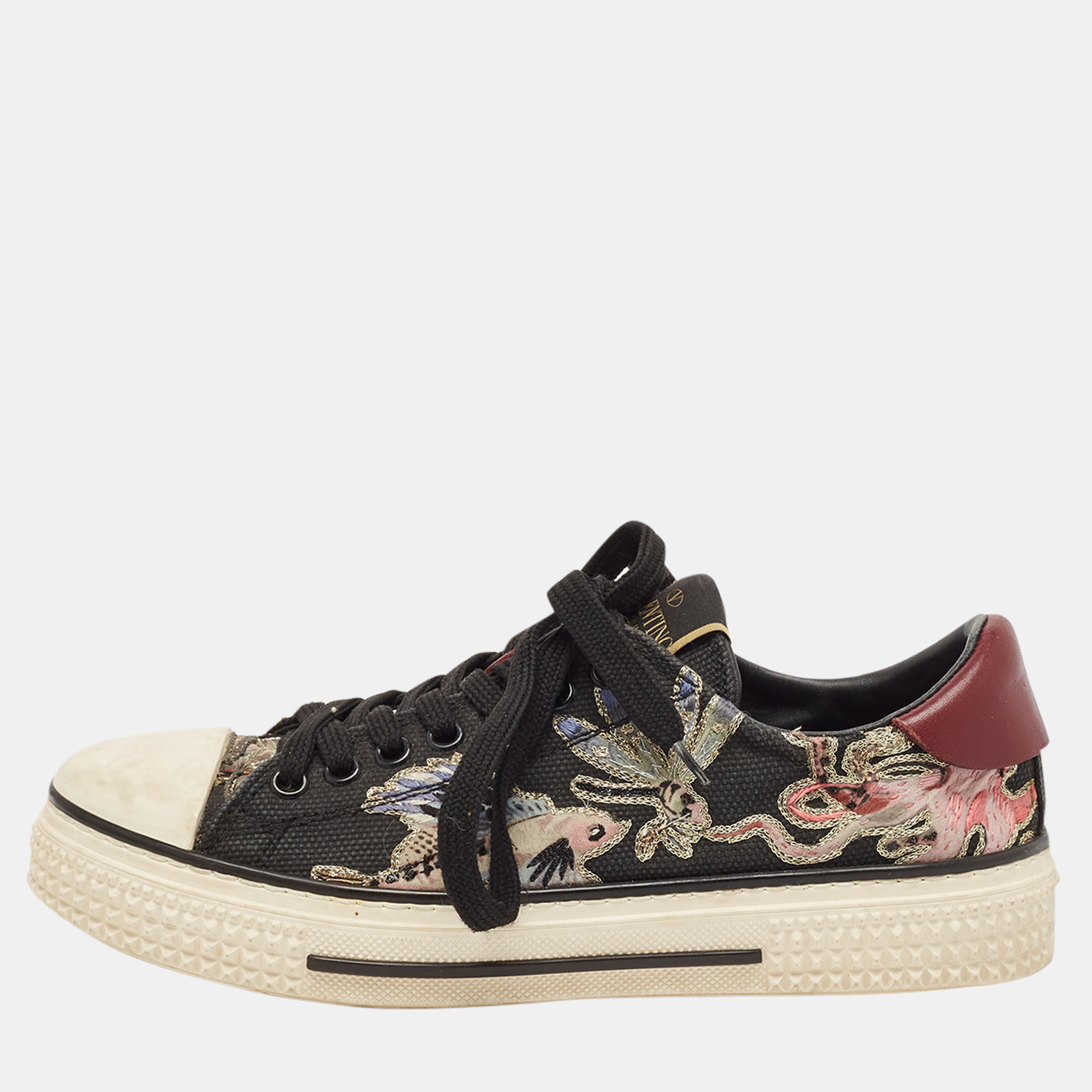 

Valentino Multicolor Leather and Canvas Camubutterfly Lace Up Sneakers Size