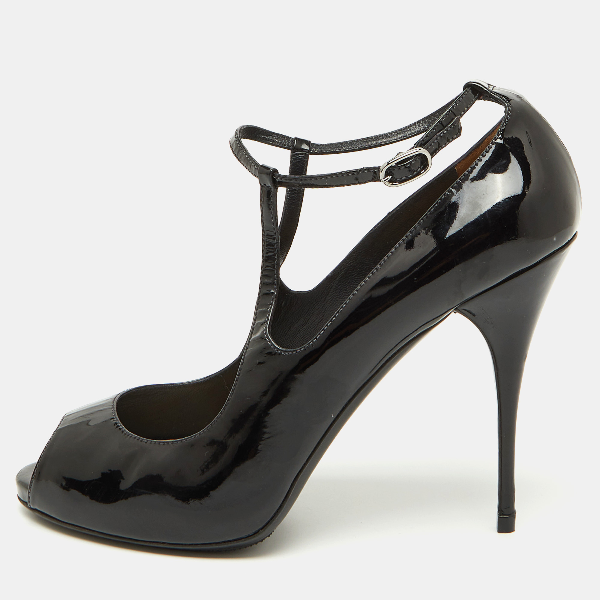 

Valentino Black Patent Leather Mary Jane Peep Toe Pumps Size