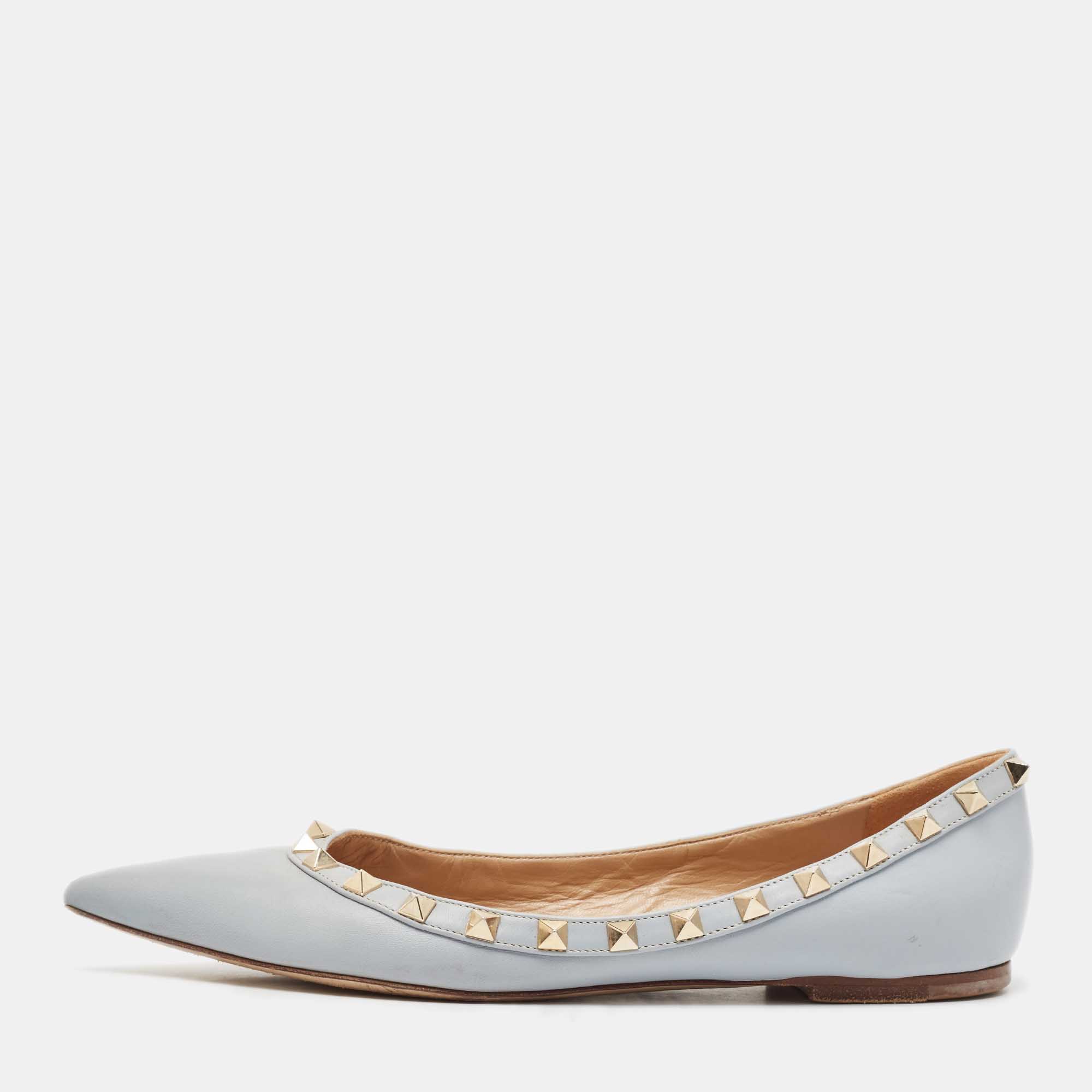 

Valentino Blue Leather Rockstud Ballet Flats Size