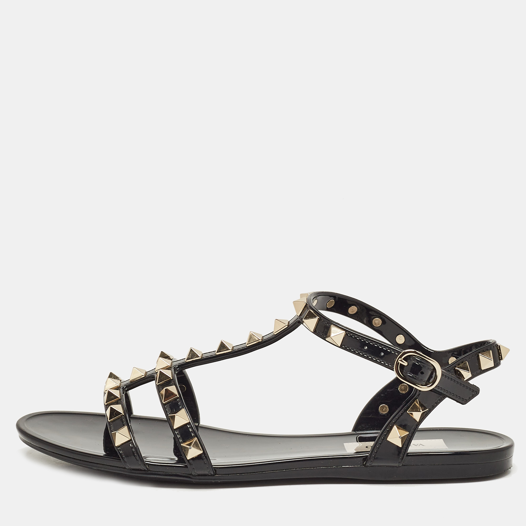 

Valentino Black Rubber Rockstud Flat Sandals Size