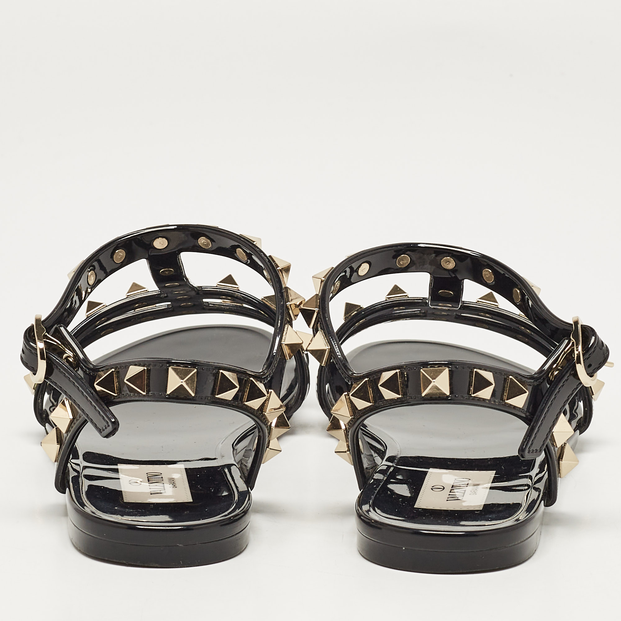 Valentino Black Rubber Rockstud Flat Sandals Size 35 