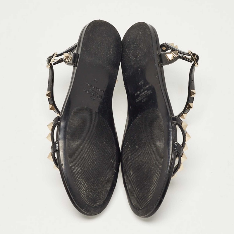 Valentino Black Rubber Rockstud Flat Sandals Size 35 