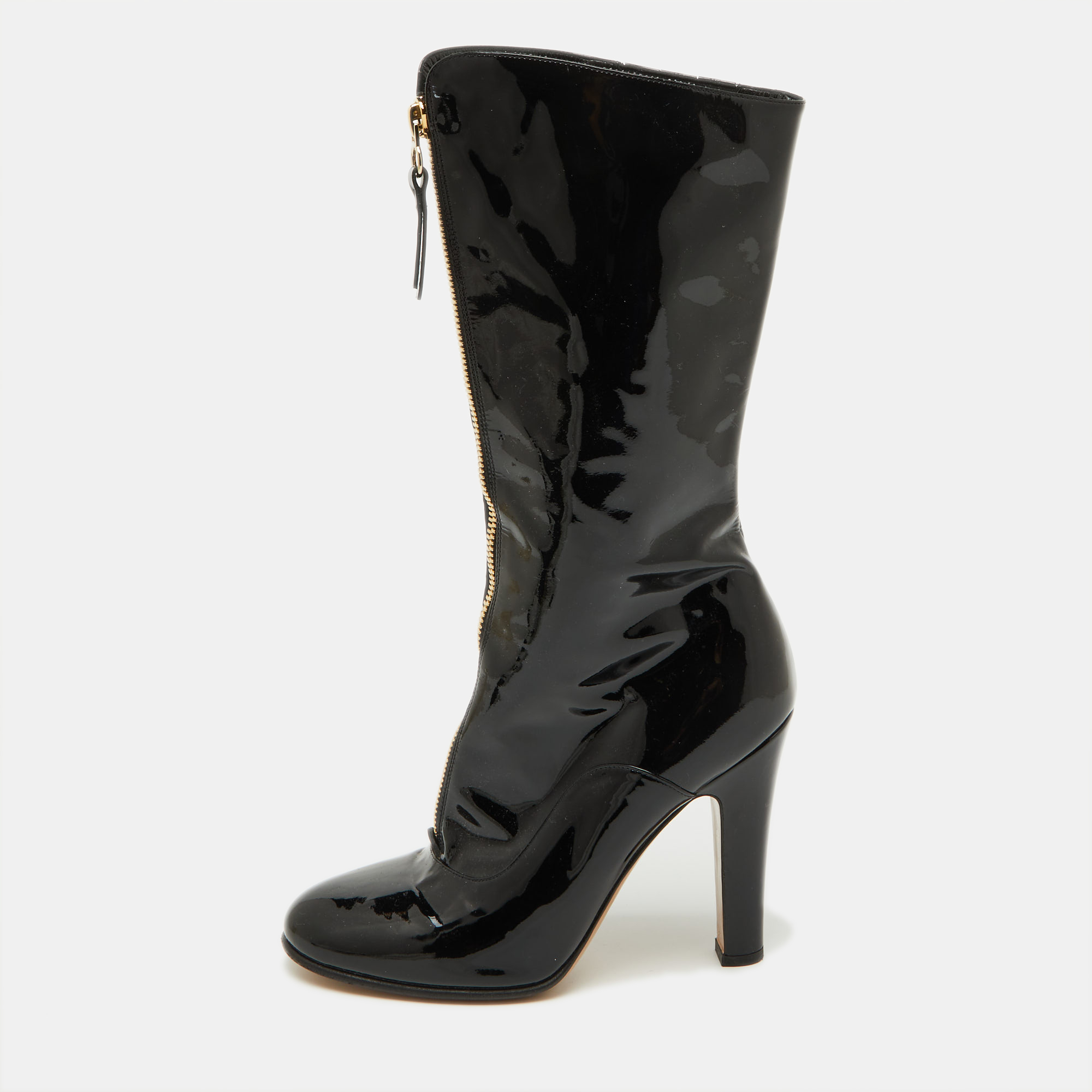 

Valentino Black Patent Leather Zip Detail Mid Calf Length Boots Size