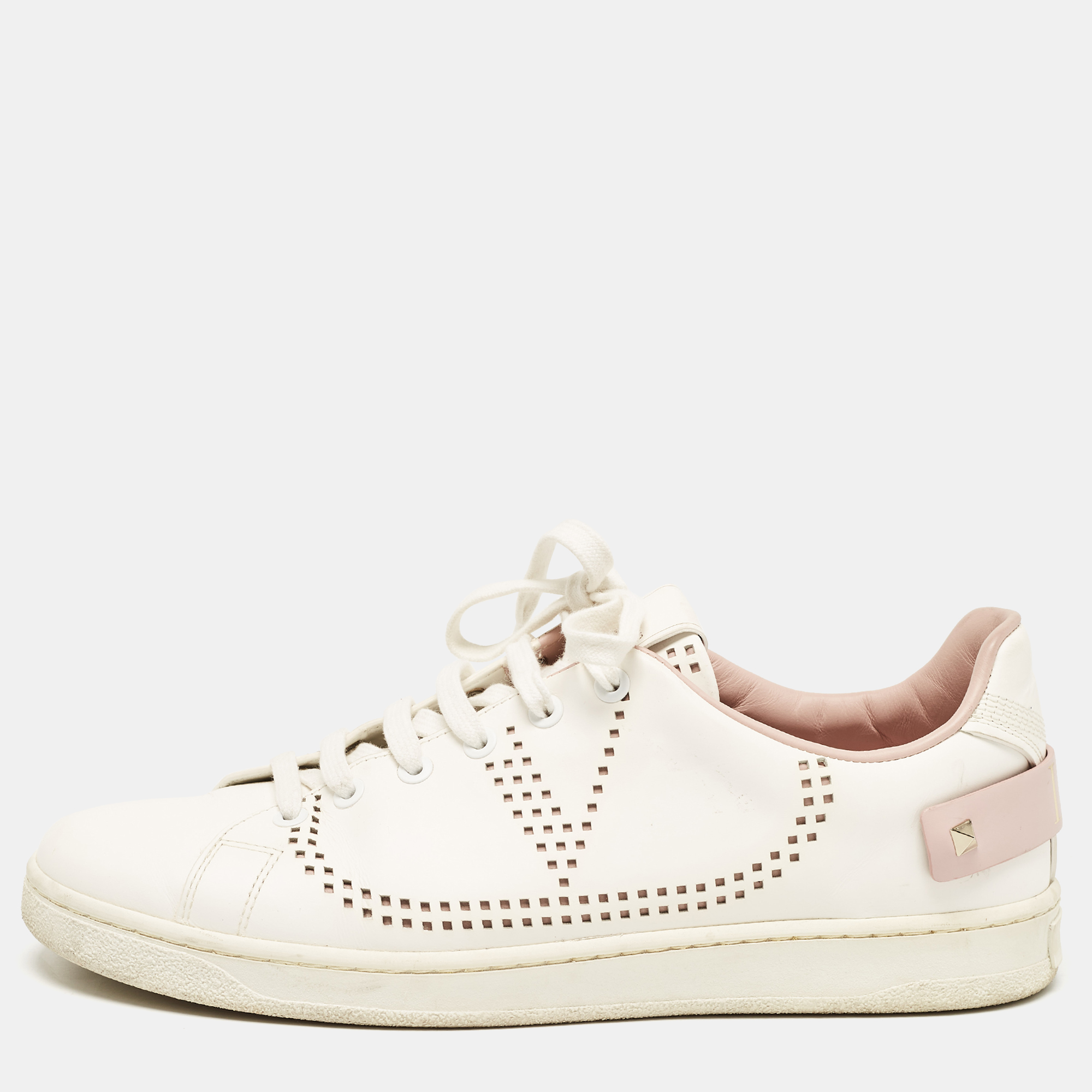 

Valentino White Perforated Leather Backnet Rockstud Low Top Sneakers Size