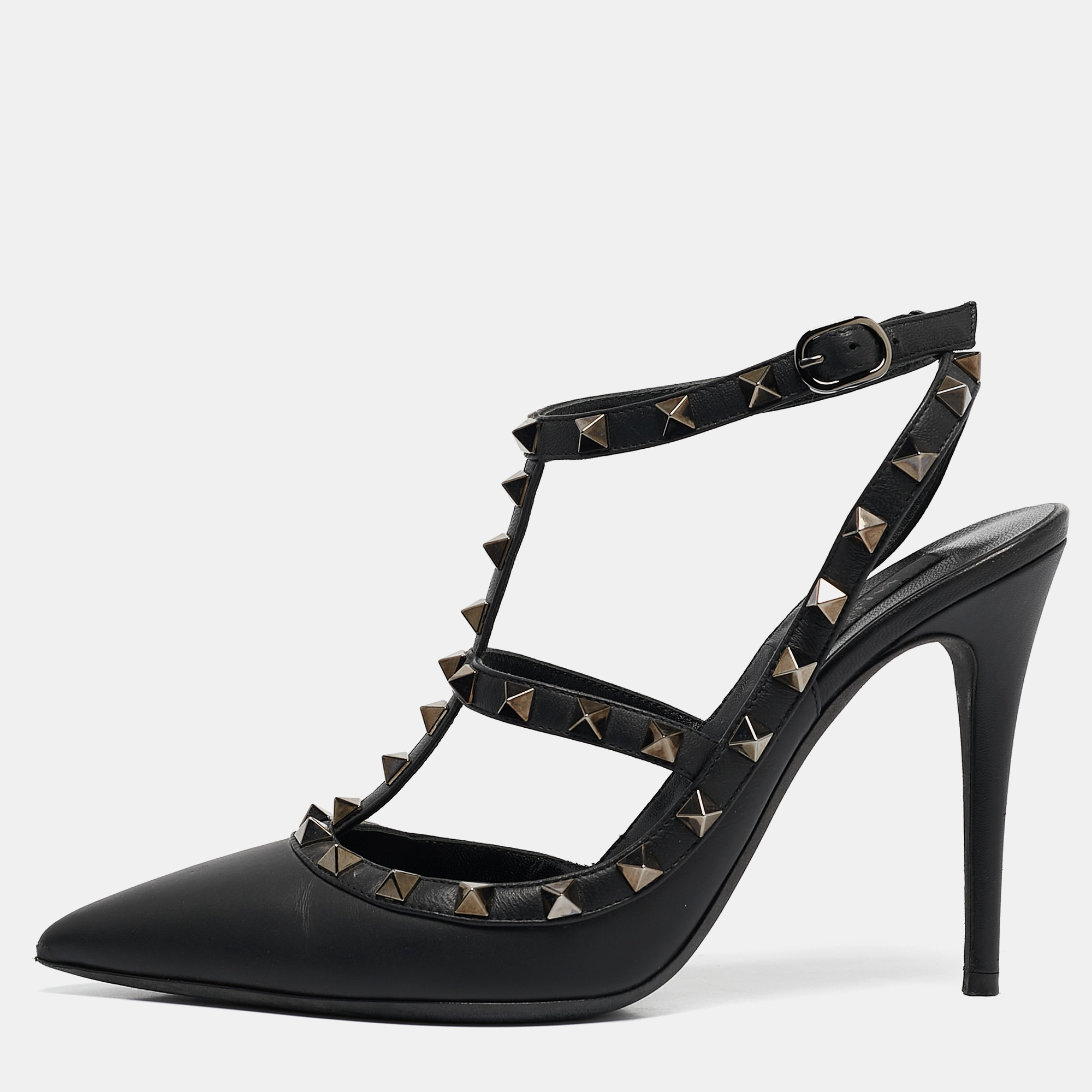 

Valentino Black Leather Rockstud Ankle Strap Pumps Size