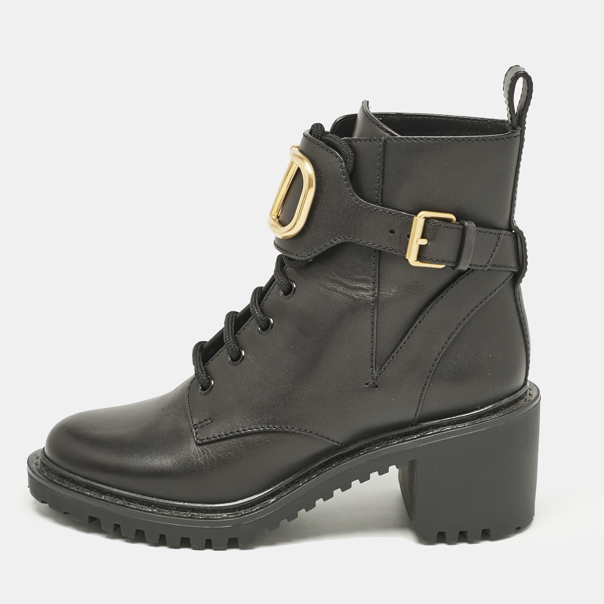 

Valentino Black Leather VLogo Combat Boots Size