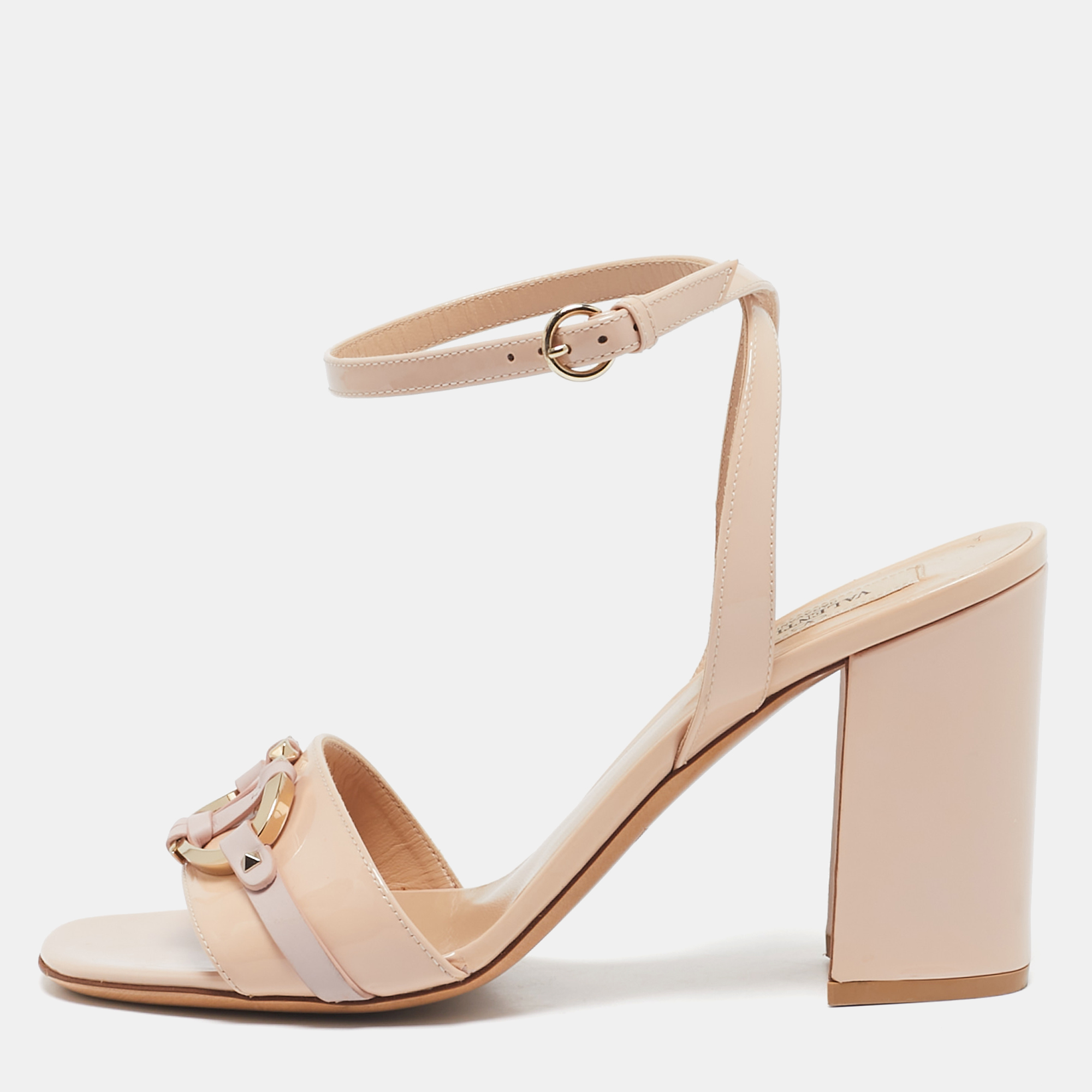 

Valentino Beige Patent Leather Ankle Strap Sandals Size