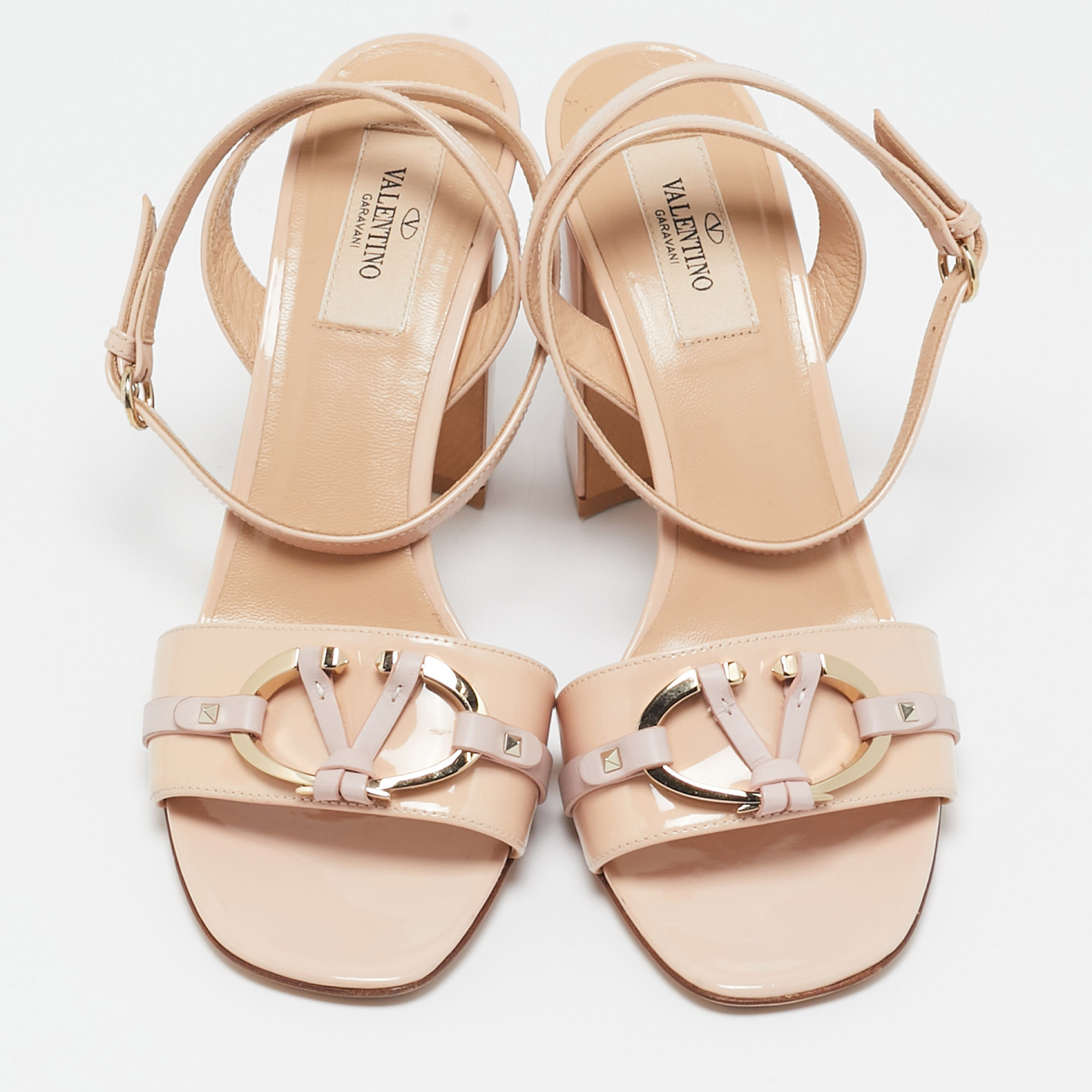 Valentino Beige Patent Leather Ankle Strap Sandals Size 37.5 