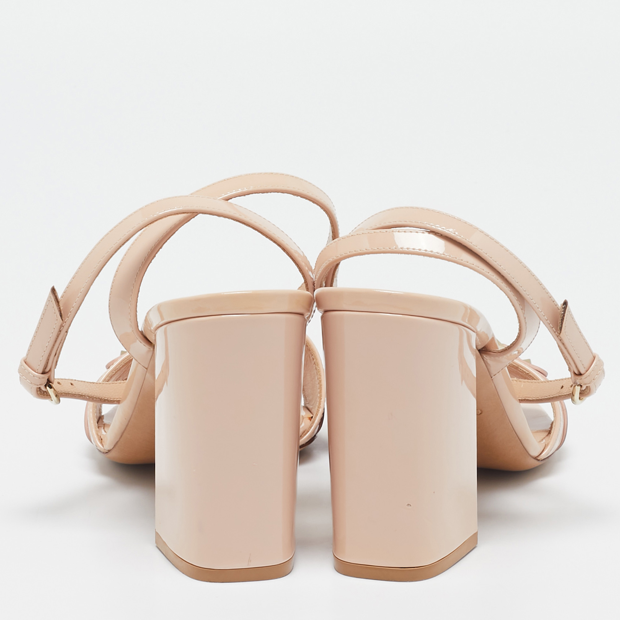 Valentino Beige Patent Leather Ankle Strap Sandals Size 37.5 