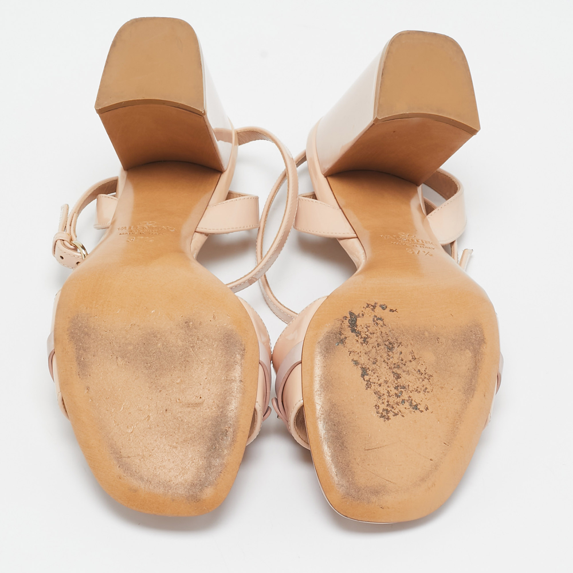 Valentino Beige Patent Leather Ankle Strap Sandals Size 37.5 