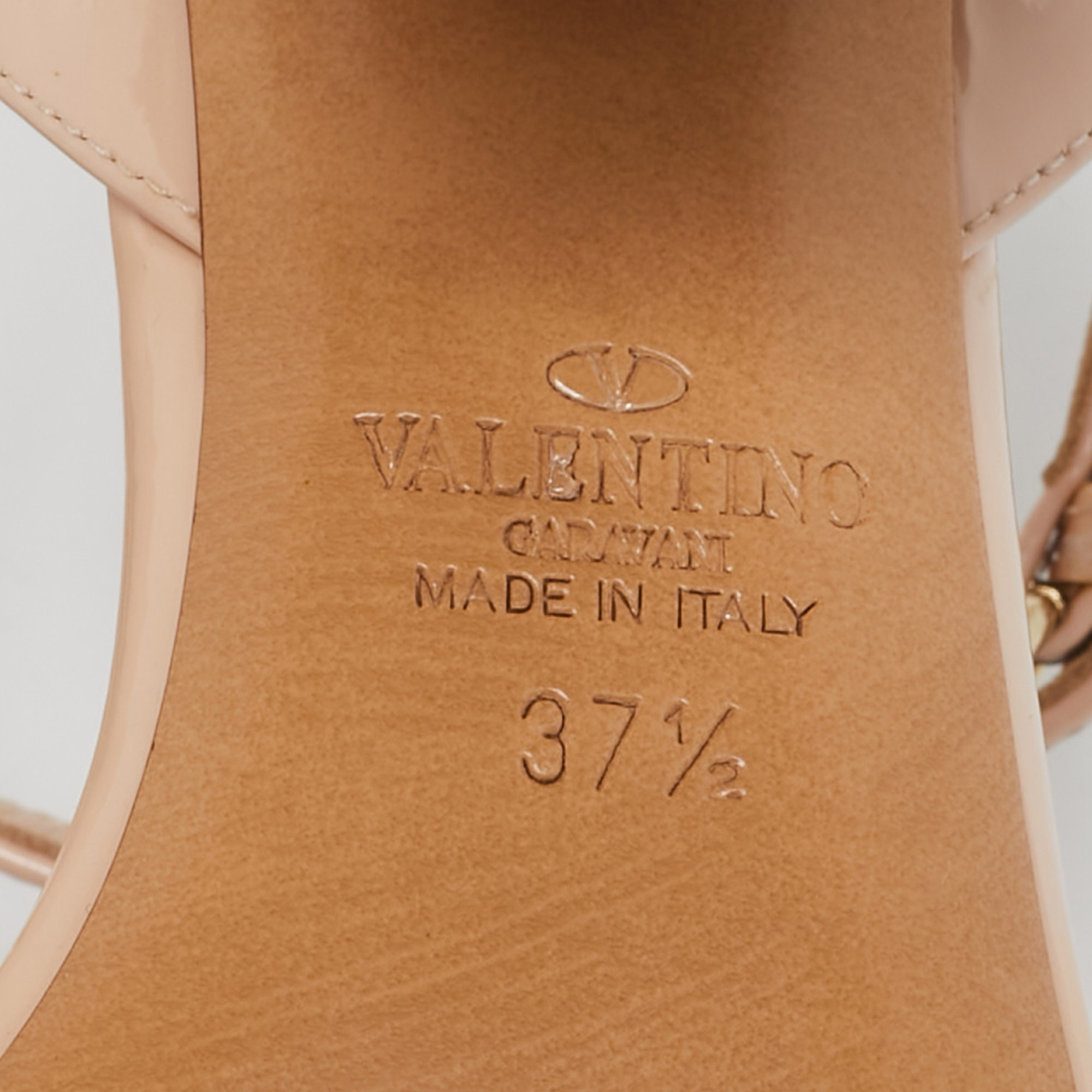 Valentino Beige Patent Leather Ankle Strap Sandals Size 37.5 
