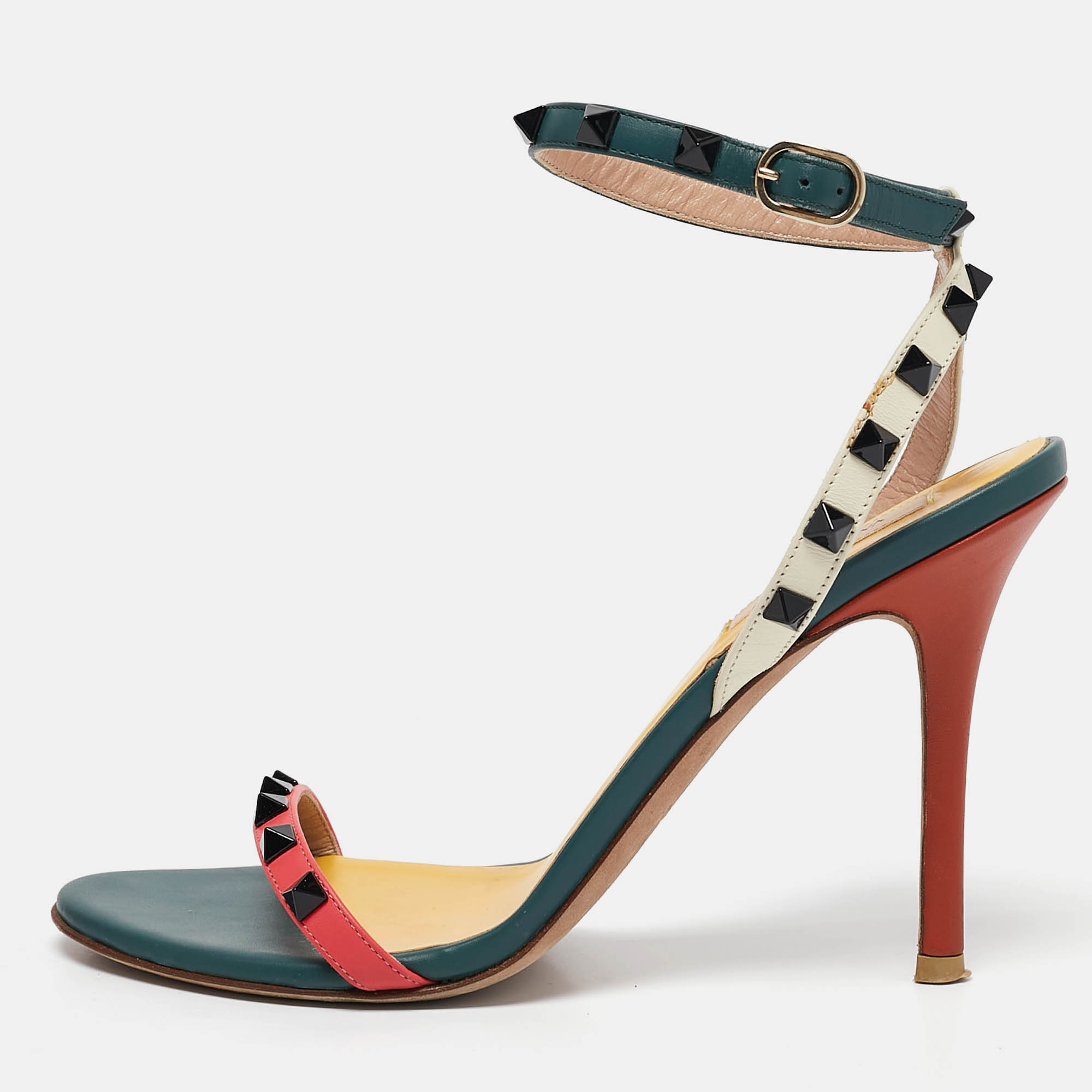 

Valentino Multicolor Leather Rockstud Ankle Strap Sandals Size