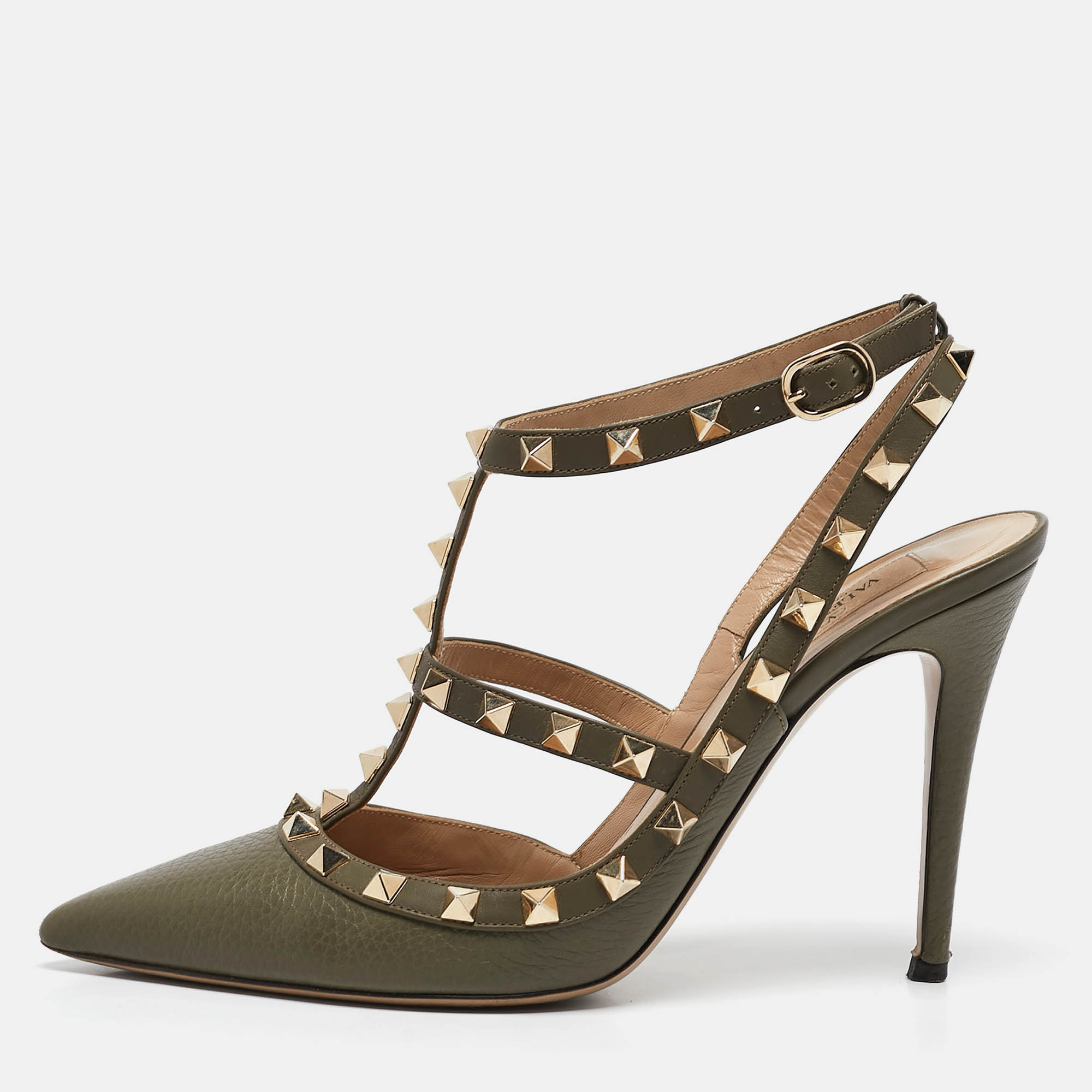 

Valentino Green Leather Rockstud Caged Pumps Size