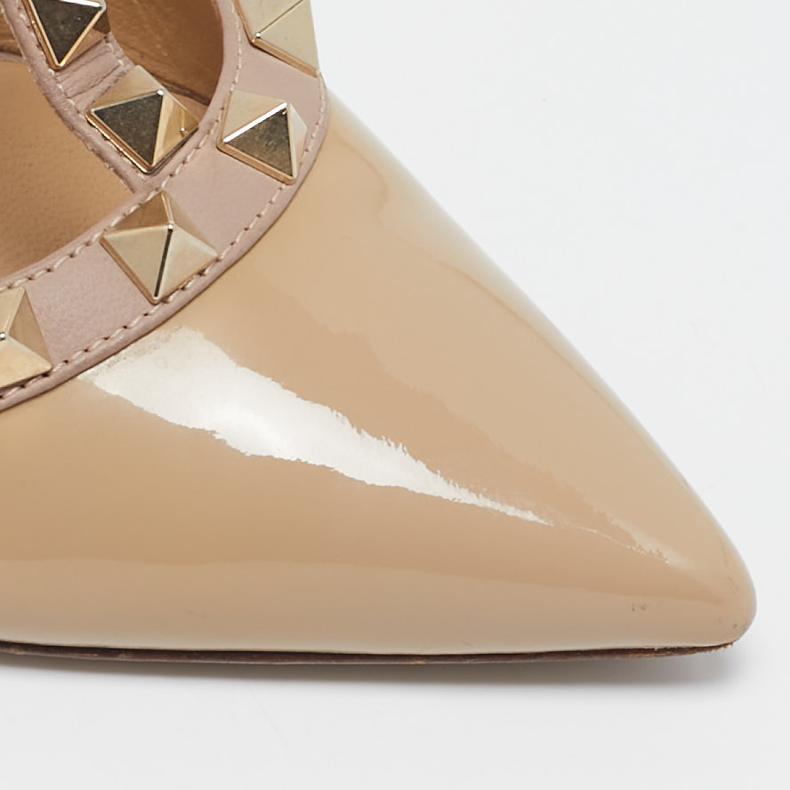 Valentino Beige Patent Leather Rockstud Ankle Strap Pumps Size 35 