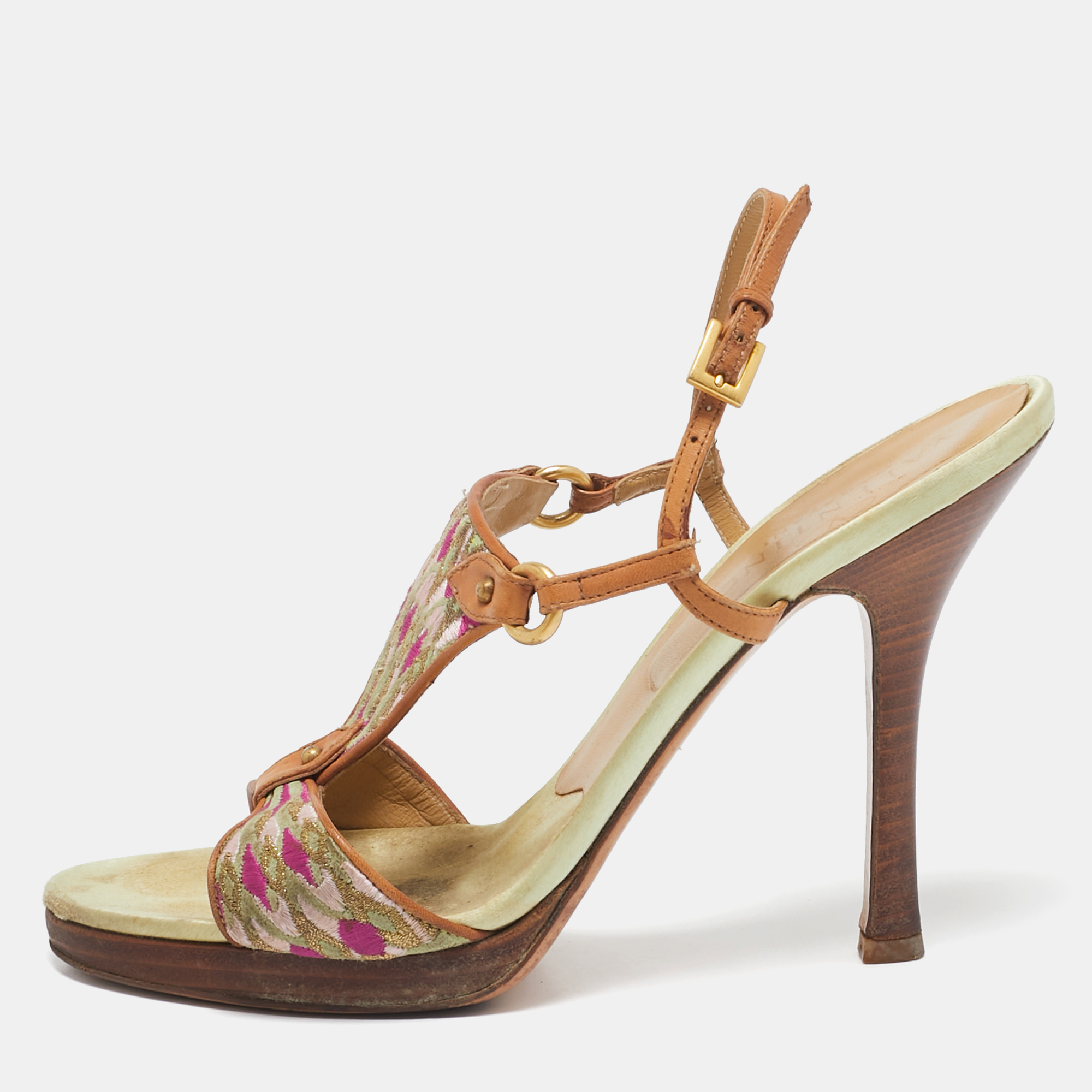 

Valentino Multicolor Fabric and Leather Slingback Sandals Size