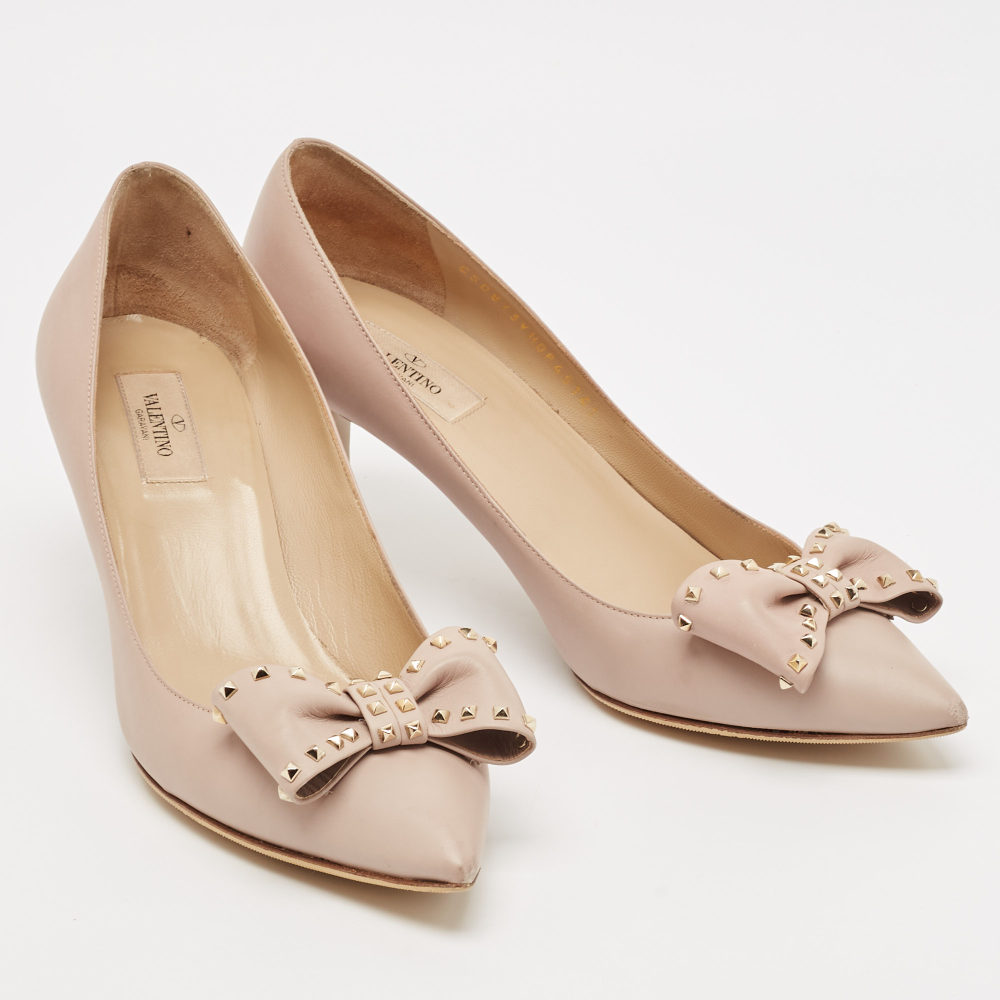 Valentino Beige Leather Rockstud Bow Pumps Size 41 