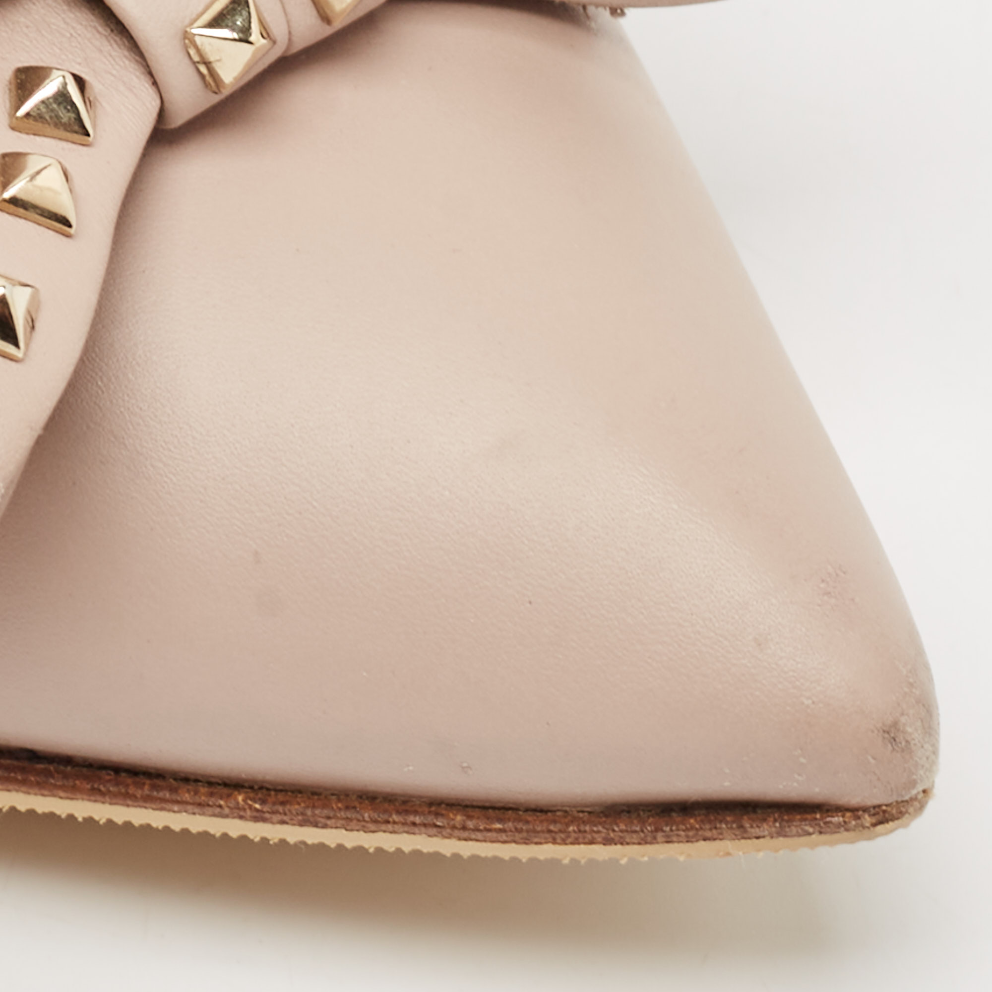 Valentino Beige Leather Rockstud Bow Pumps Size 41 