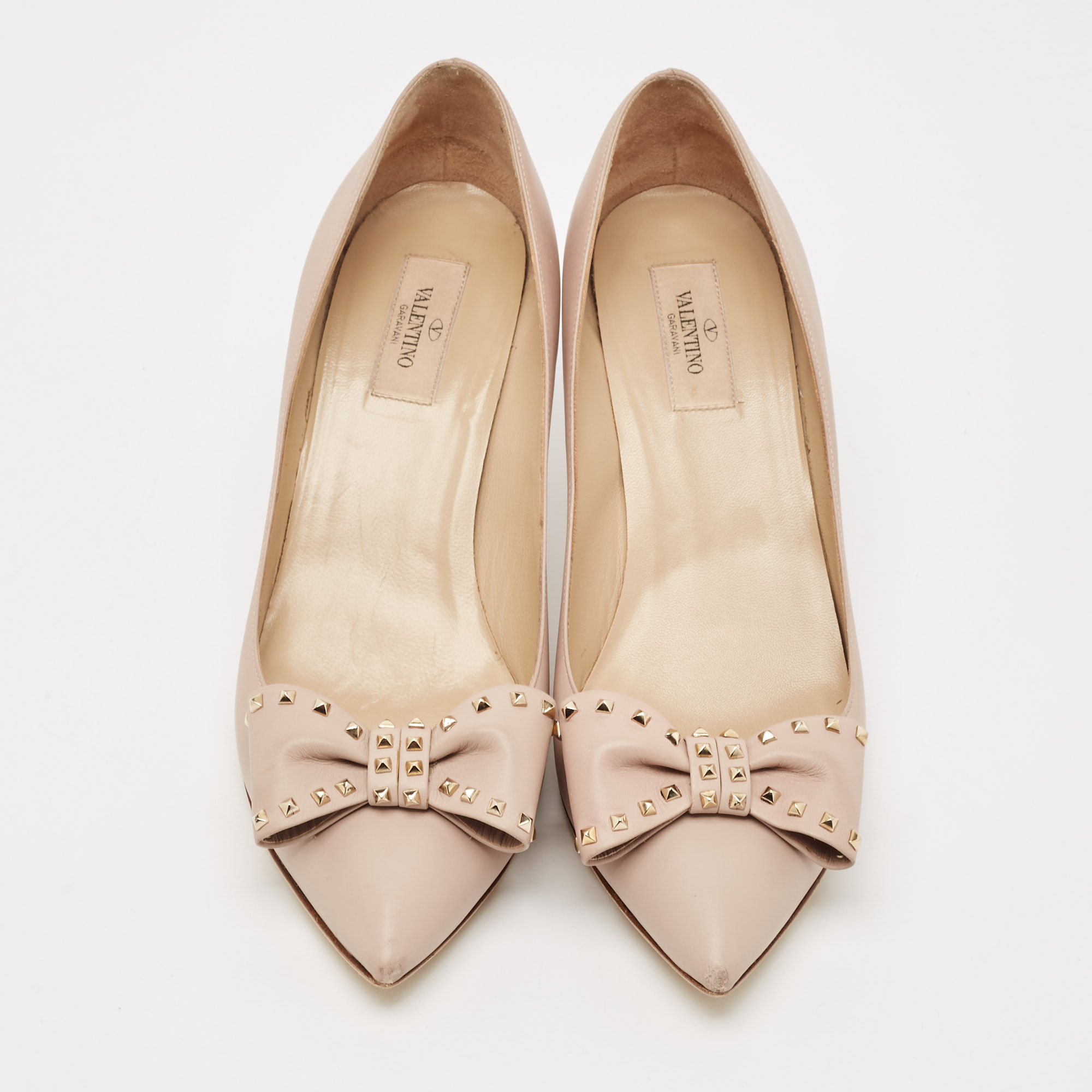 Valentino Beige Leather Rockstud Bow Pumps Size 41 