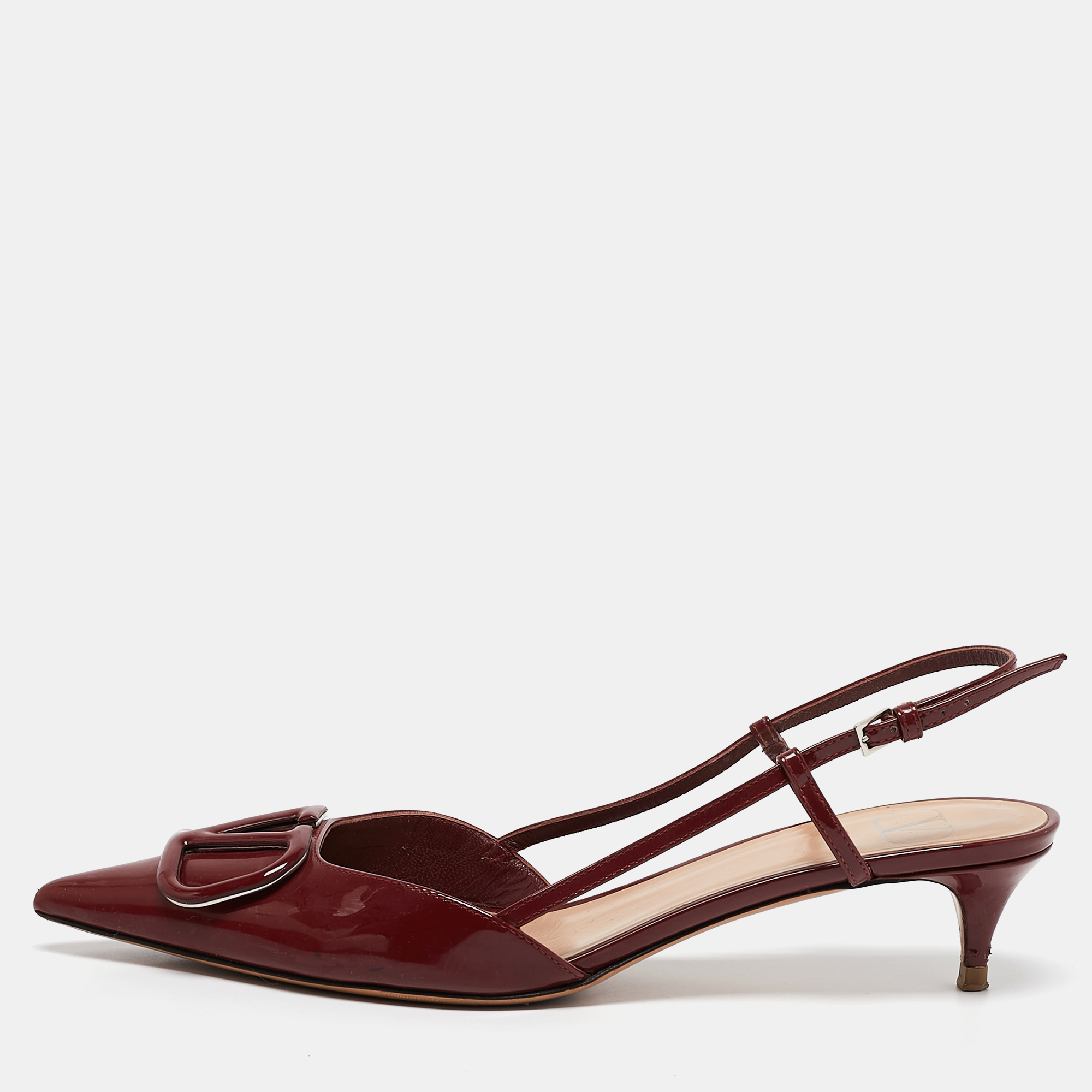 

Valentino Dark Burgundy Patent Leather VLogo Slingback Pumps Size